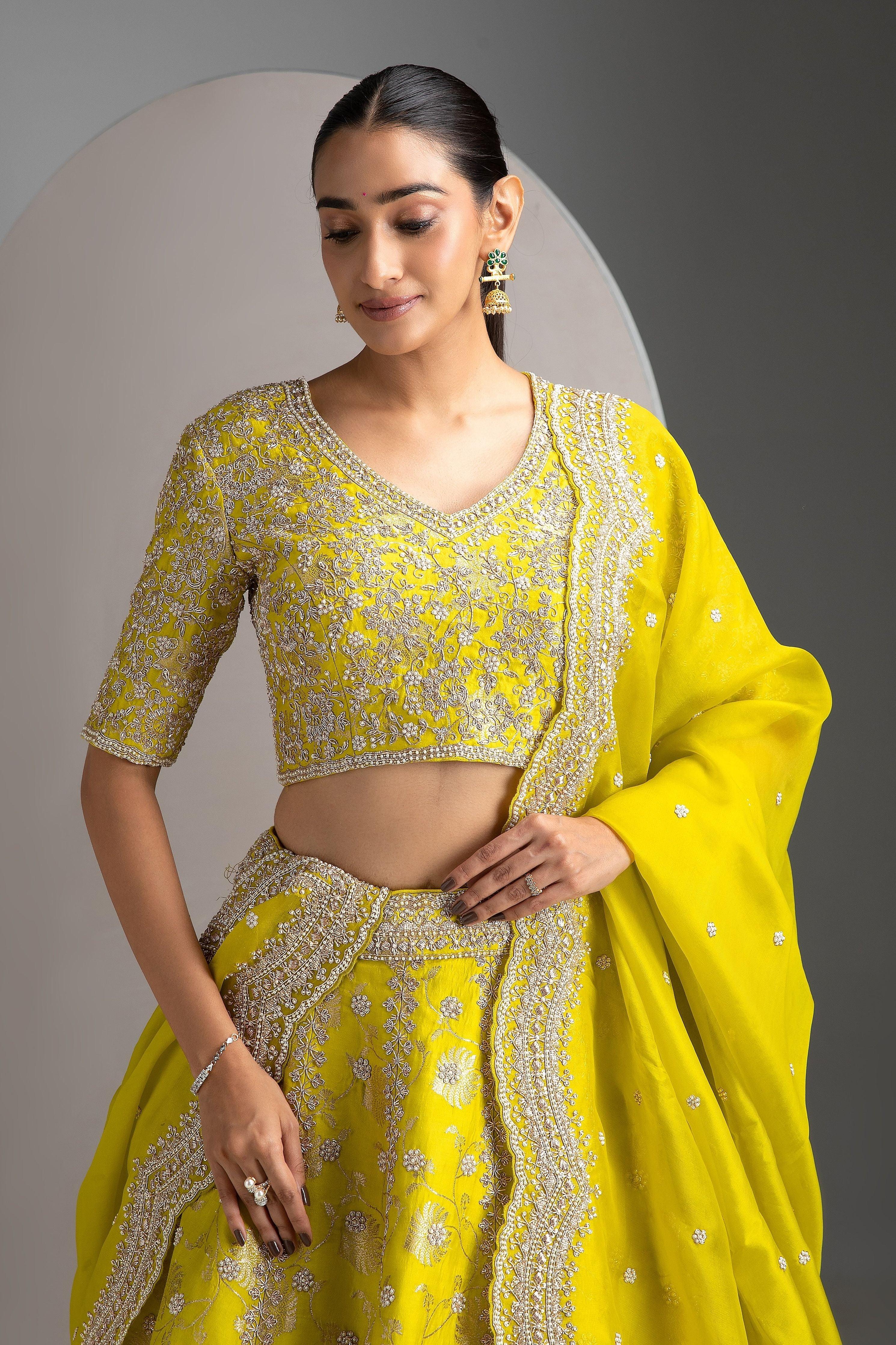 Lime Green Benarasi Lehenga Set - Mokshaa