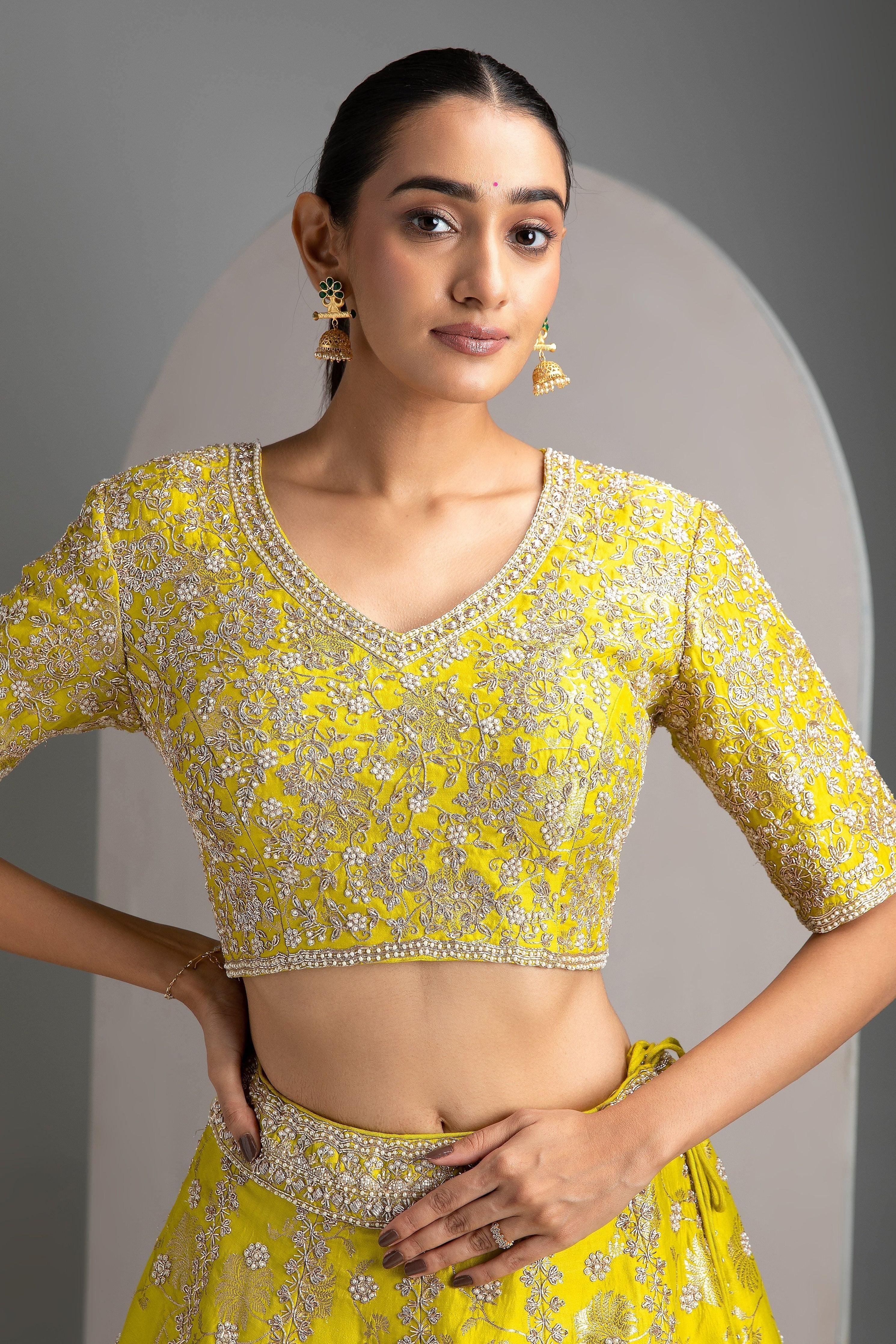 Lime Green Benarasi Lehenga Set - Mokshaa