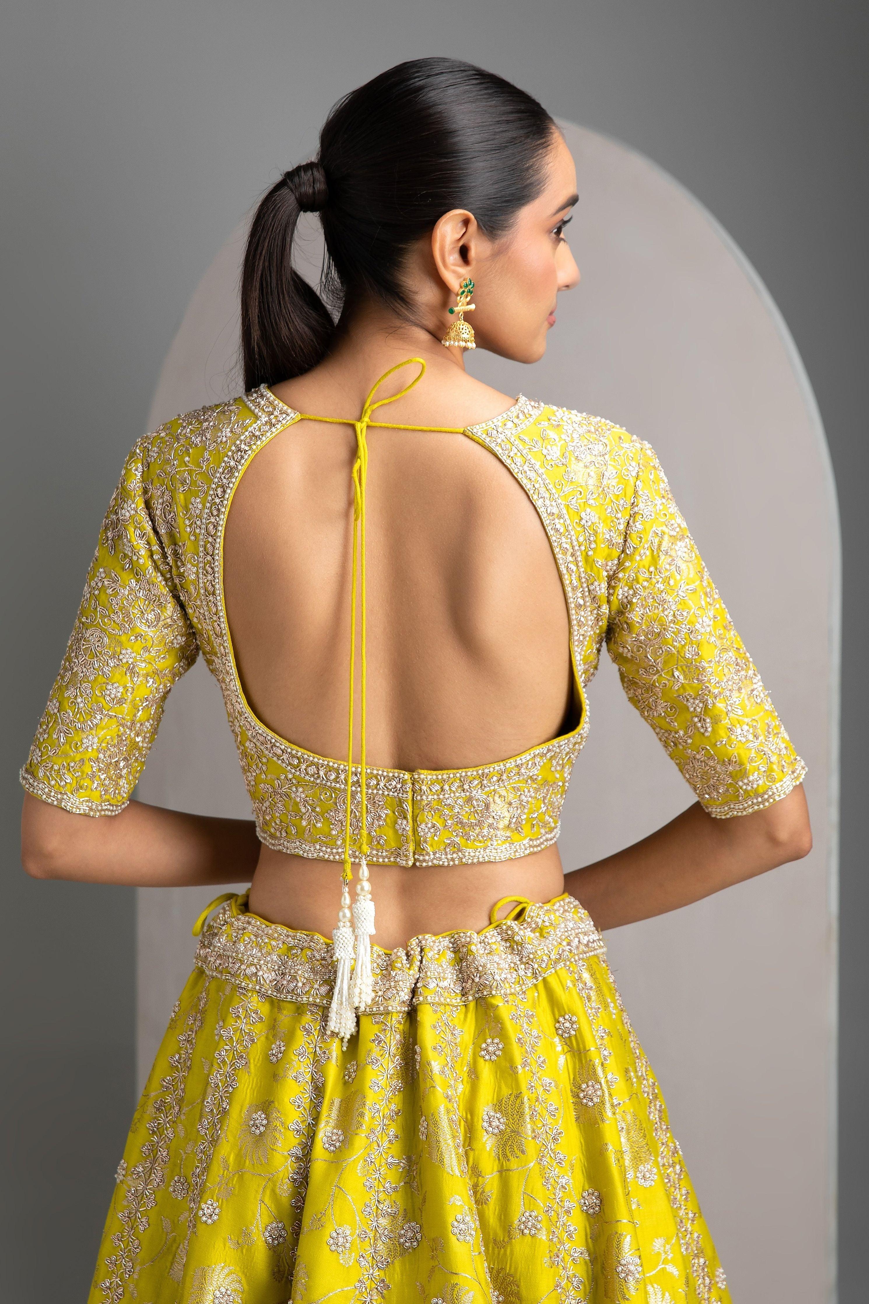 Lime Green Benarasi Lehenga Set - Mokshaa