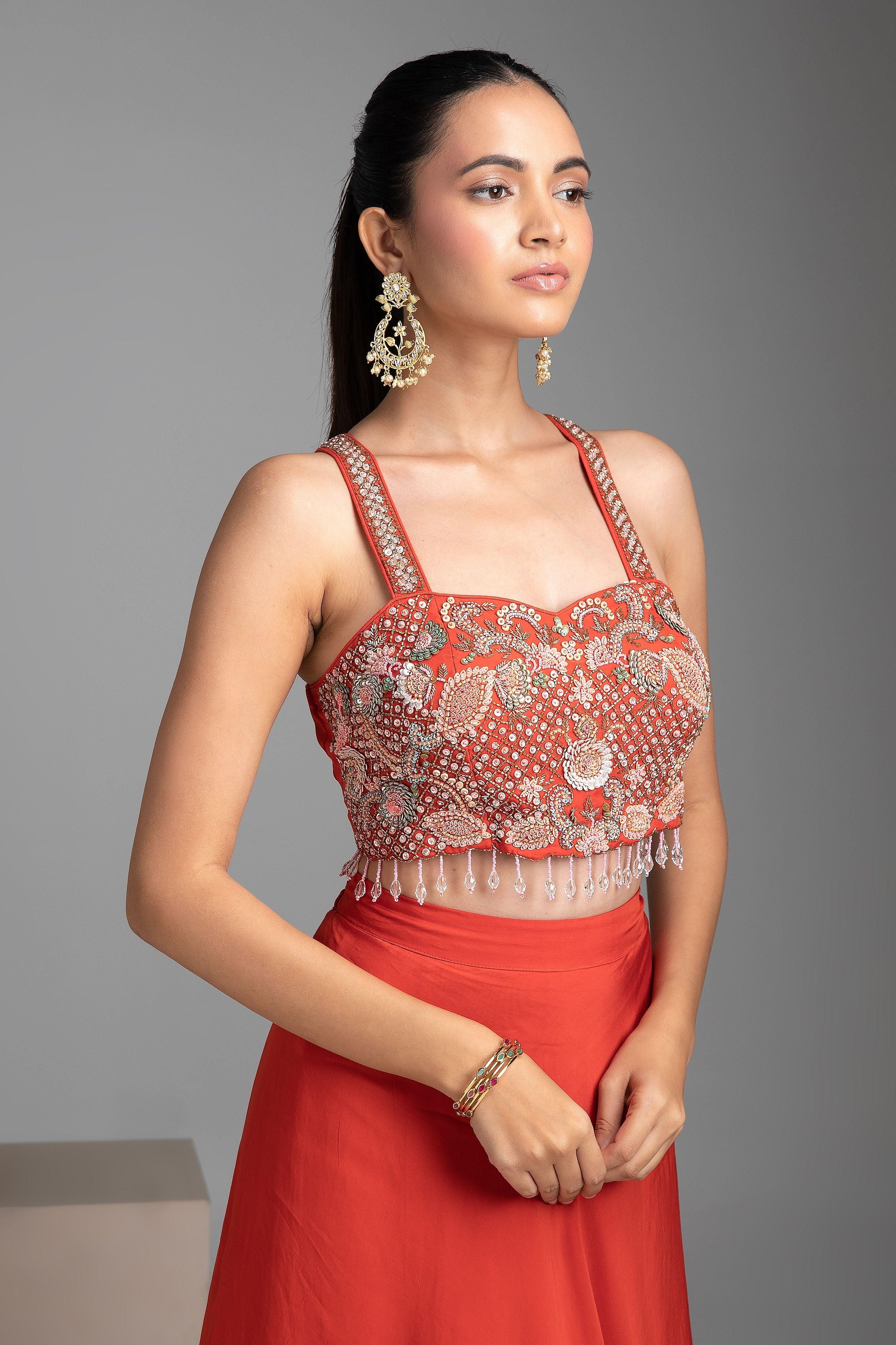 Orange Skirt With Cape - Mokshaa