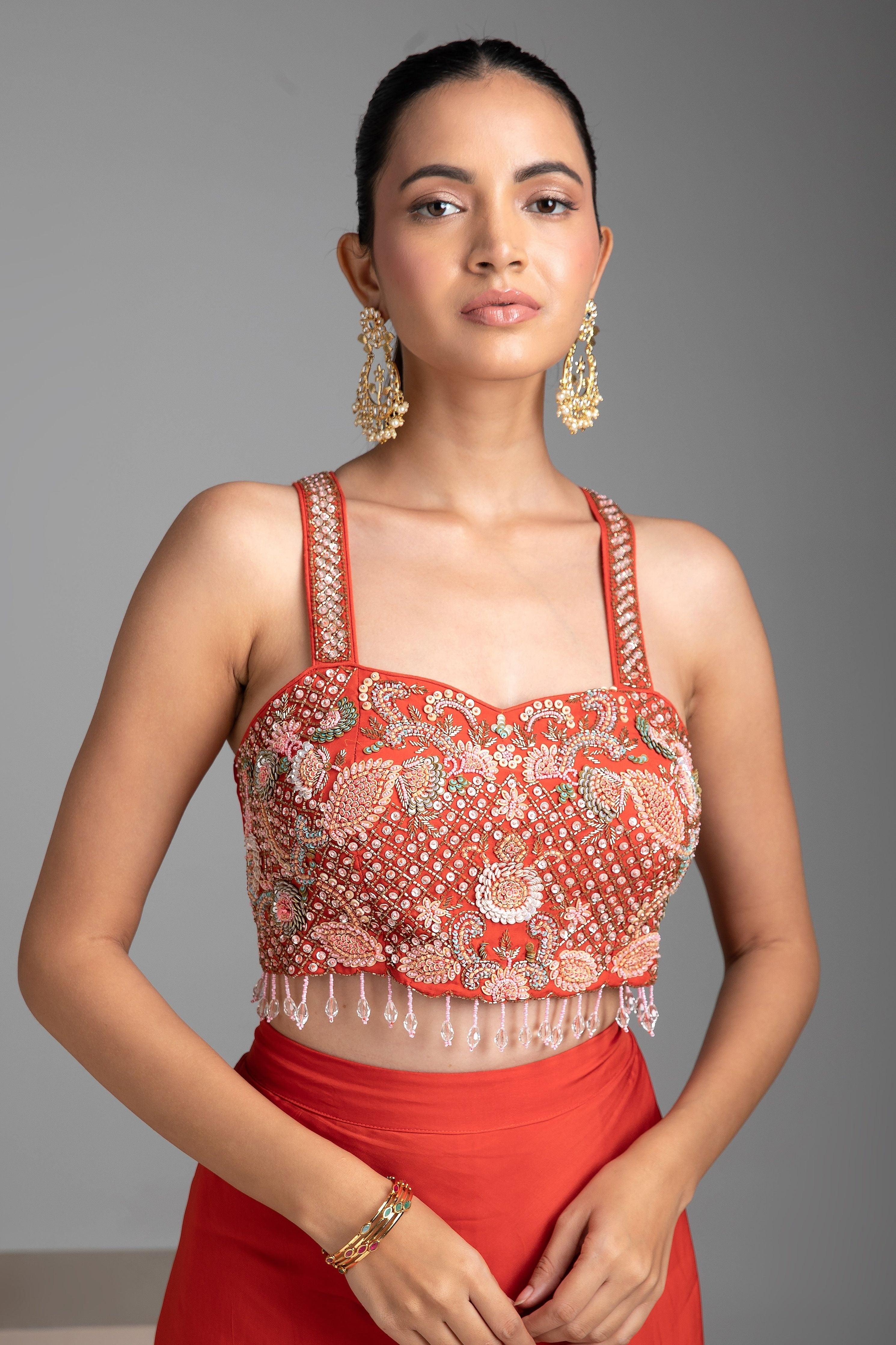 Orange Skirt With Cape - Mokshaa