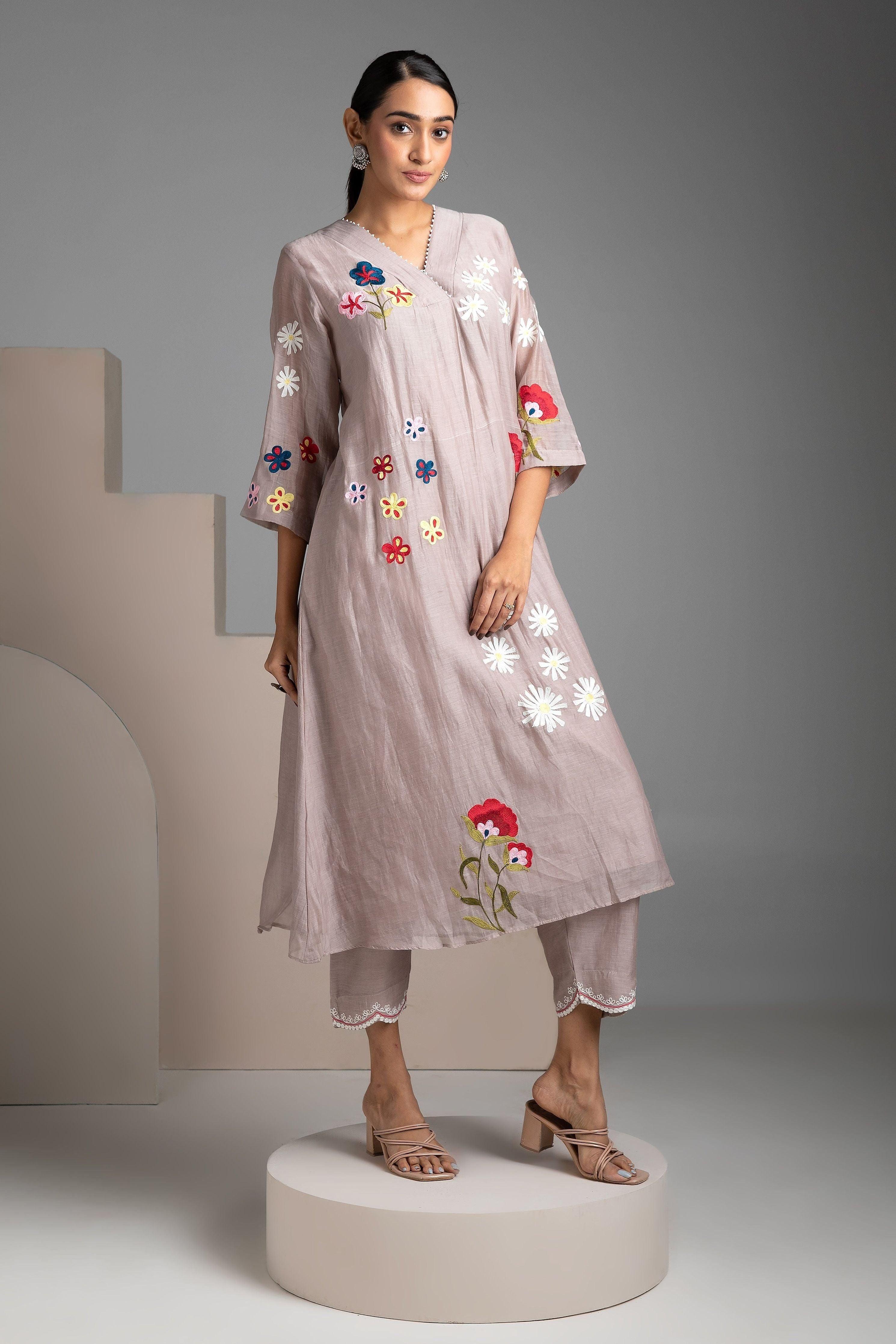 Pale Grey Kurta Set - Mokshaa