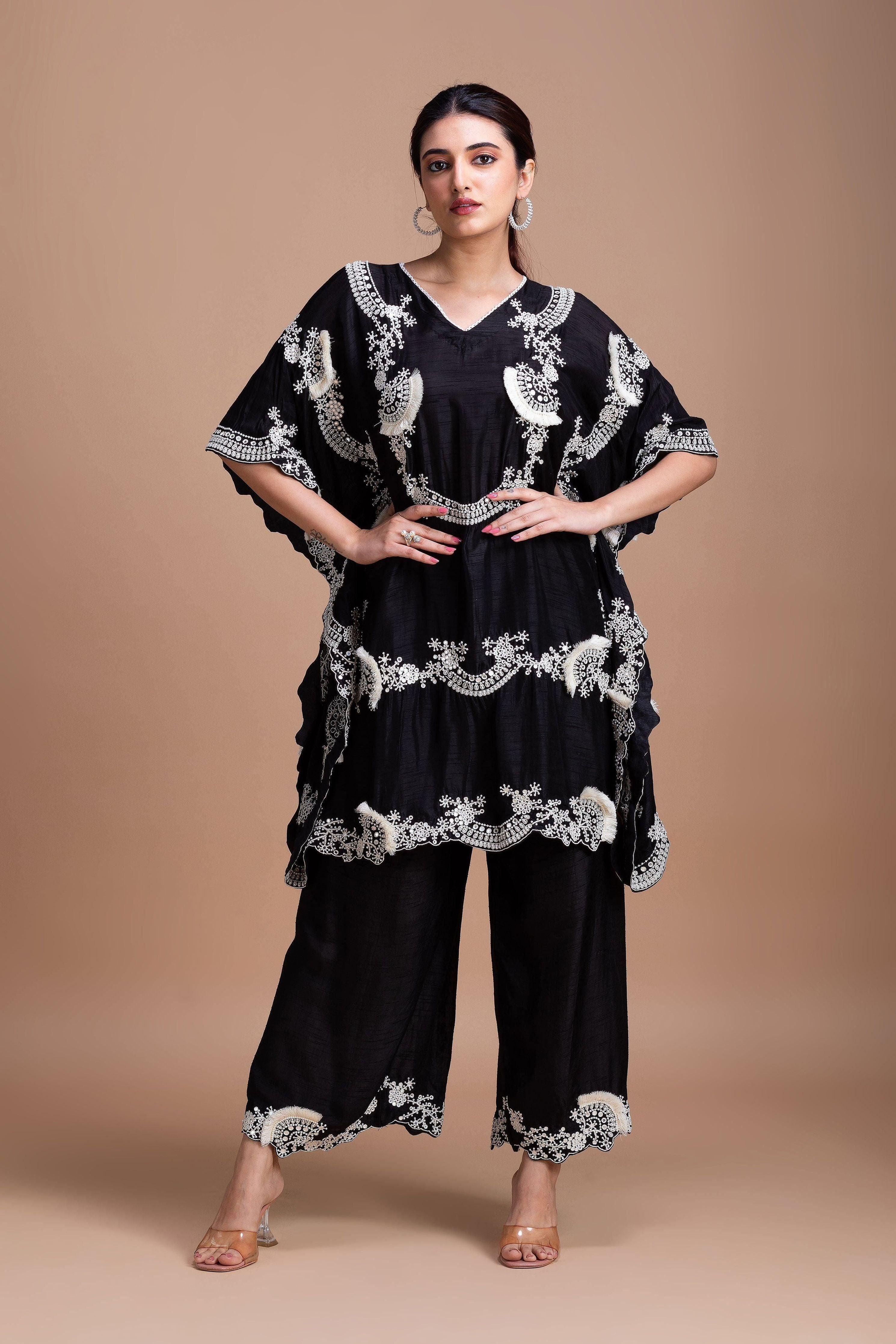 Timeless Black Silk Kaftan Set - Mokshaa