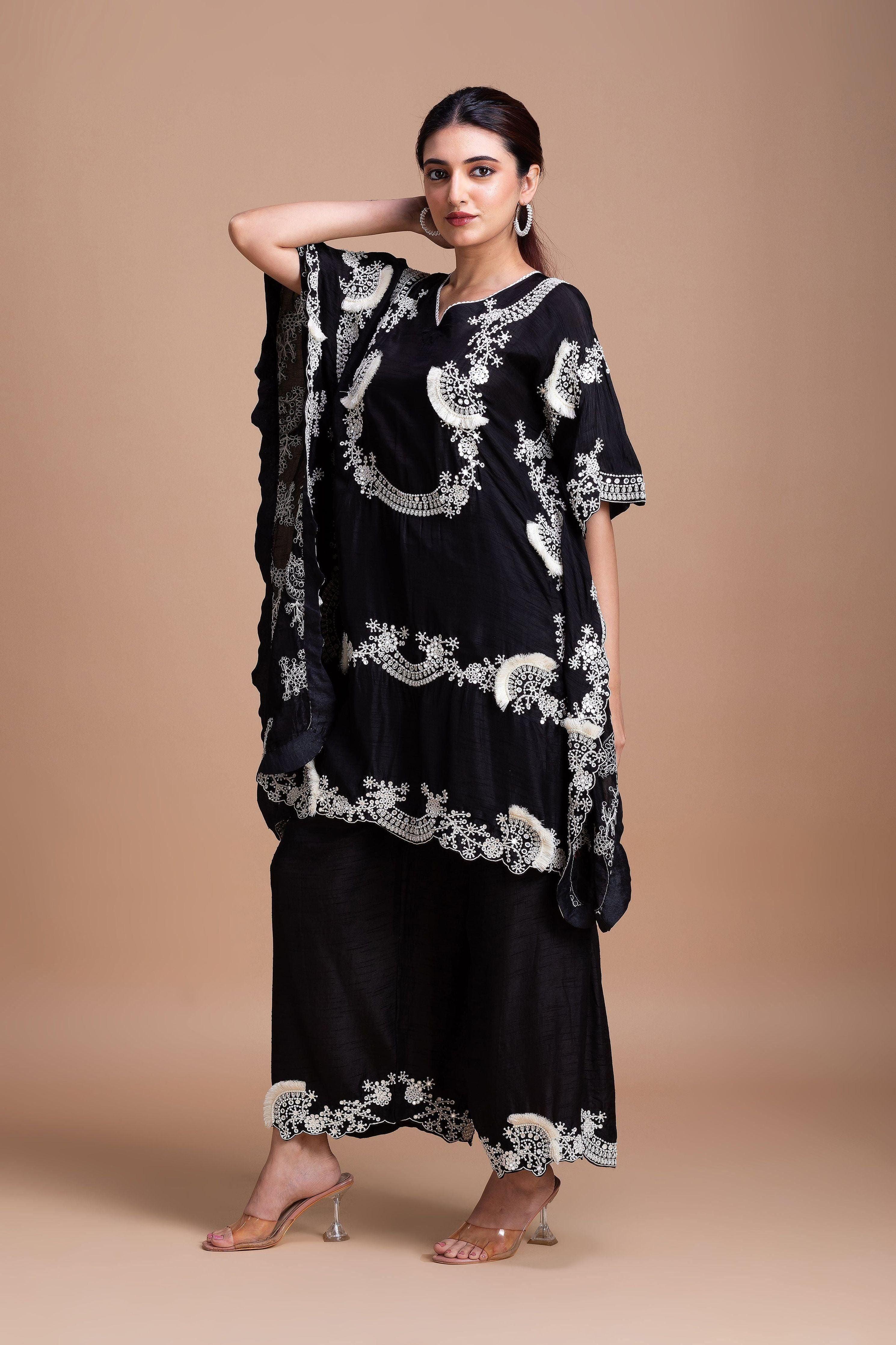 Timeless Black Silk Kaftan Set - Mokshaa