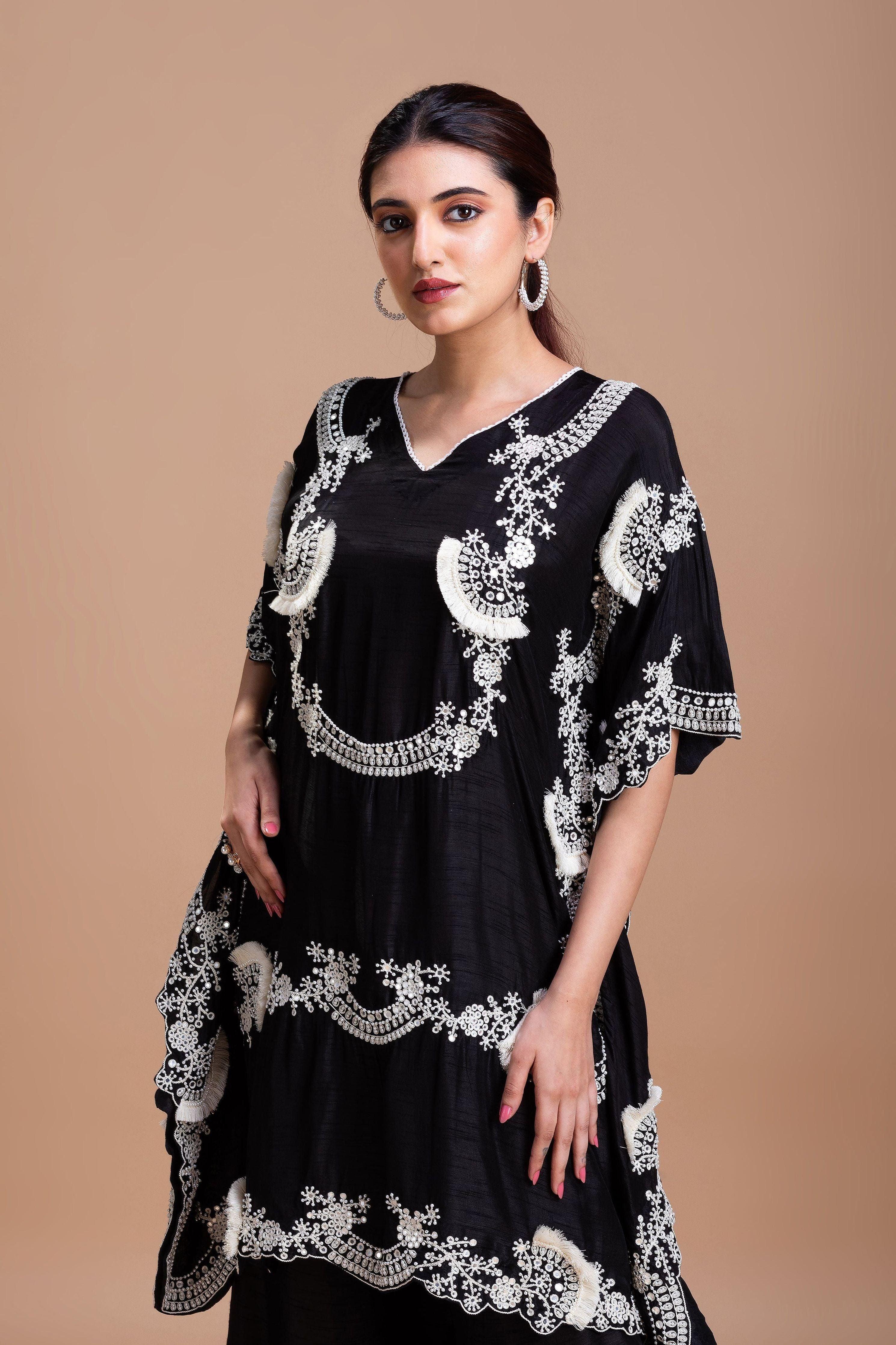 Timeless Black Silk Kaftan Set - Mokshaa