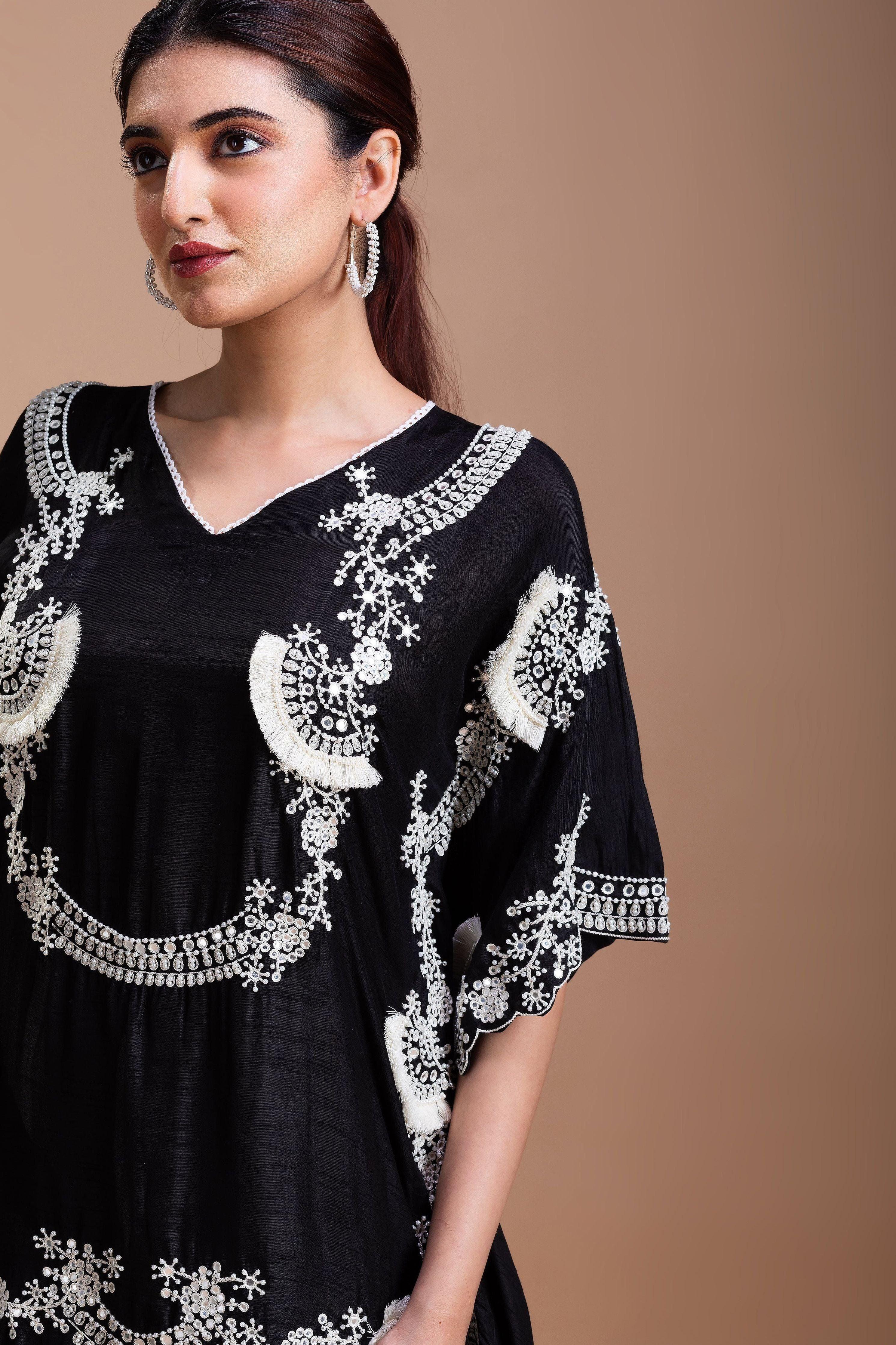 Timeless Black Silk Kaftan Set - Mokshaa