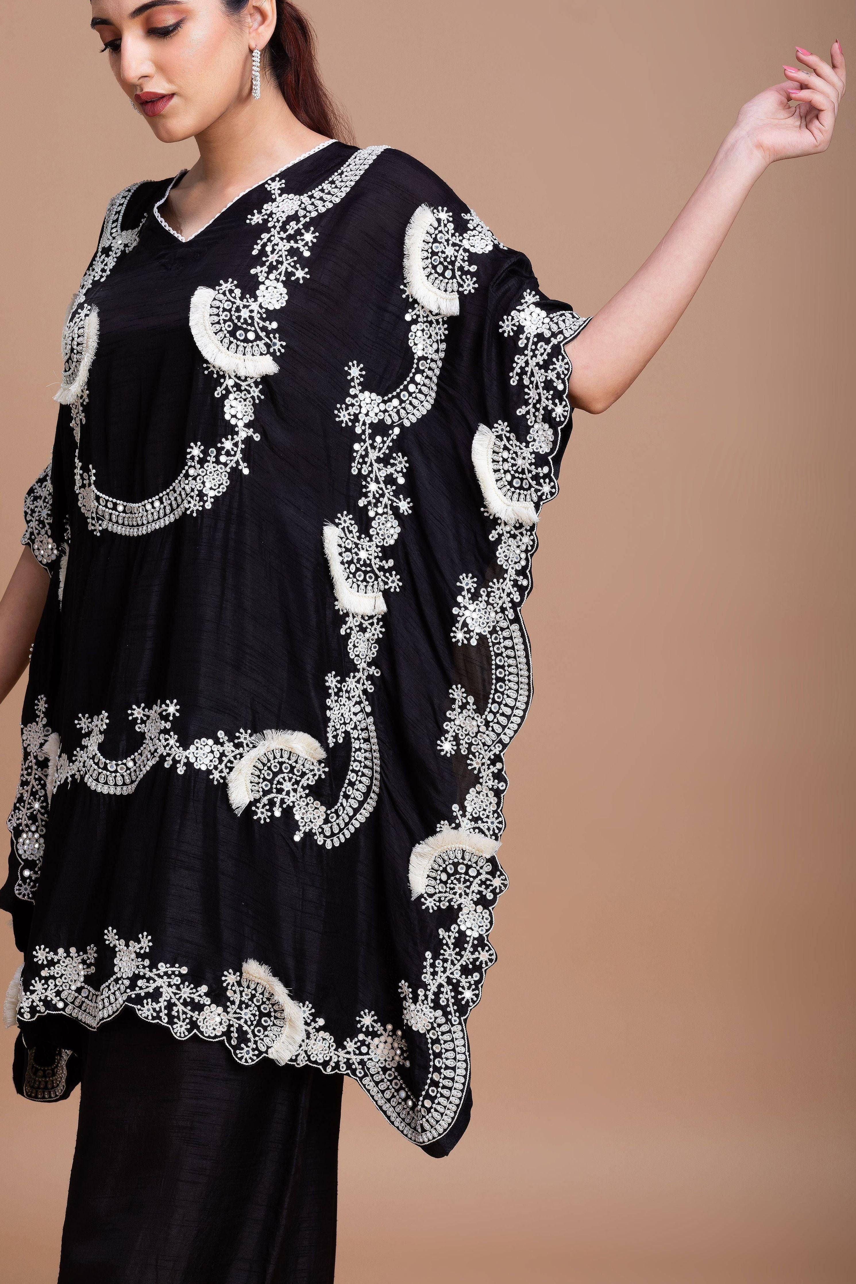 Timeless Black Silk Kaftan Set - Mokshaa