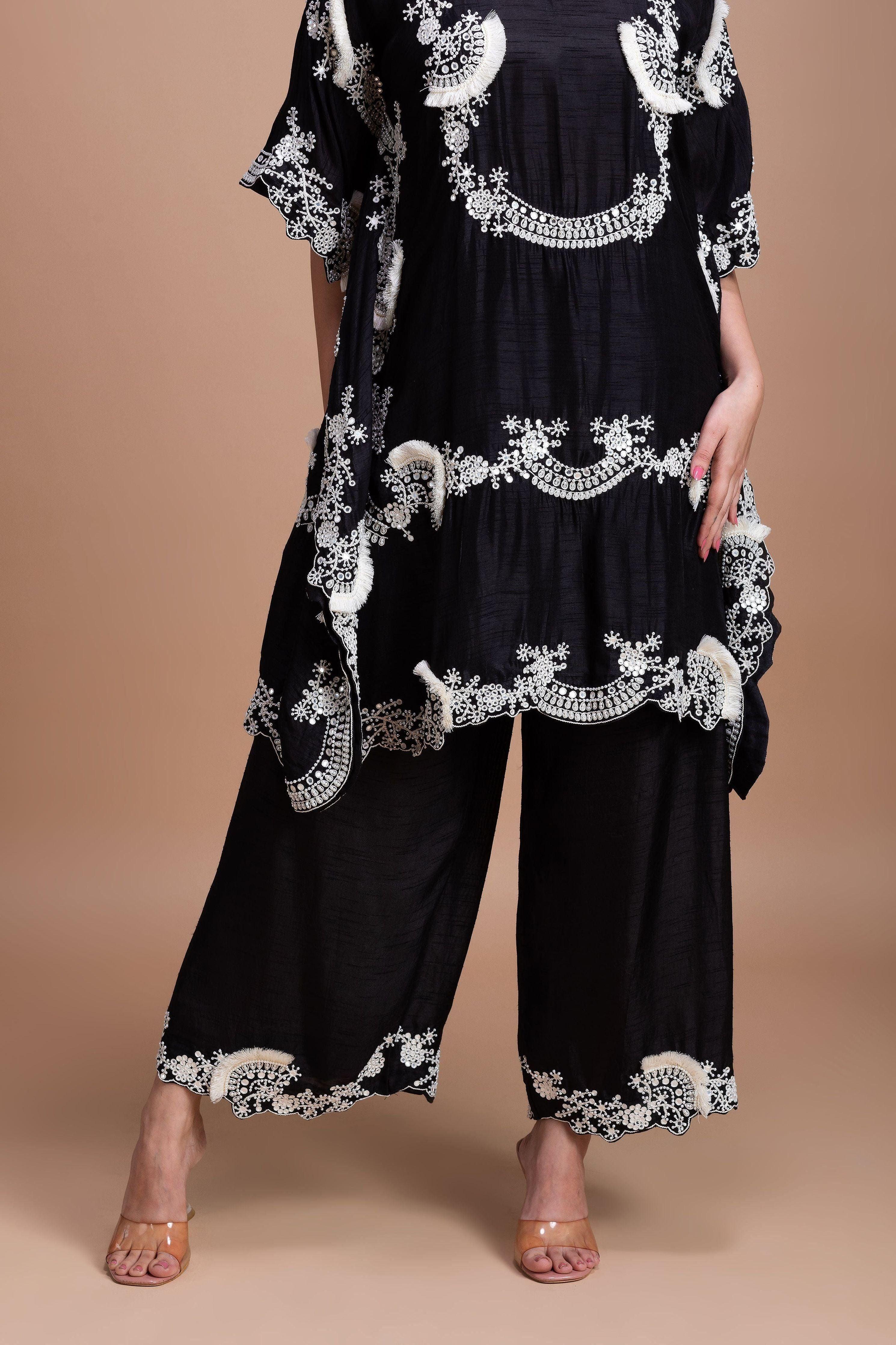 Timeless Black Silk Kaftan Set - Mokshaa