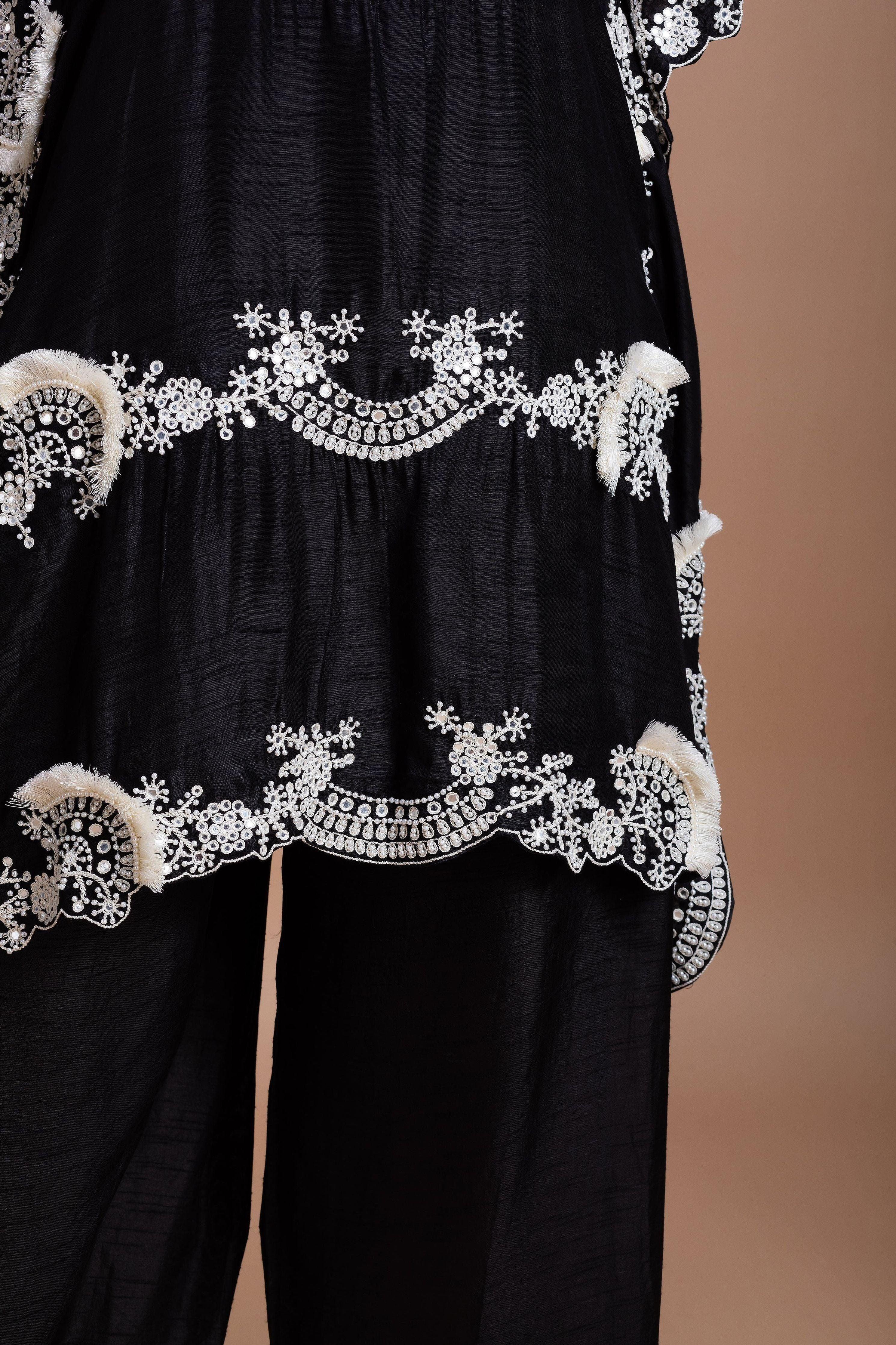 Timeless Black Silk Kaftan Set - Mokshaa