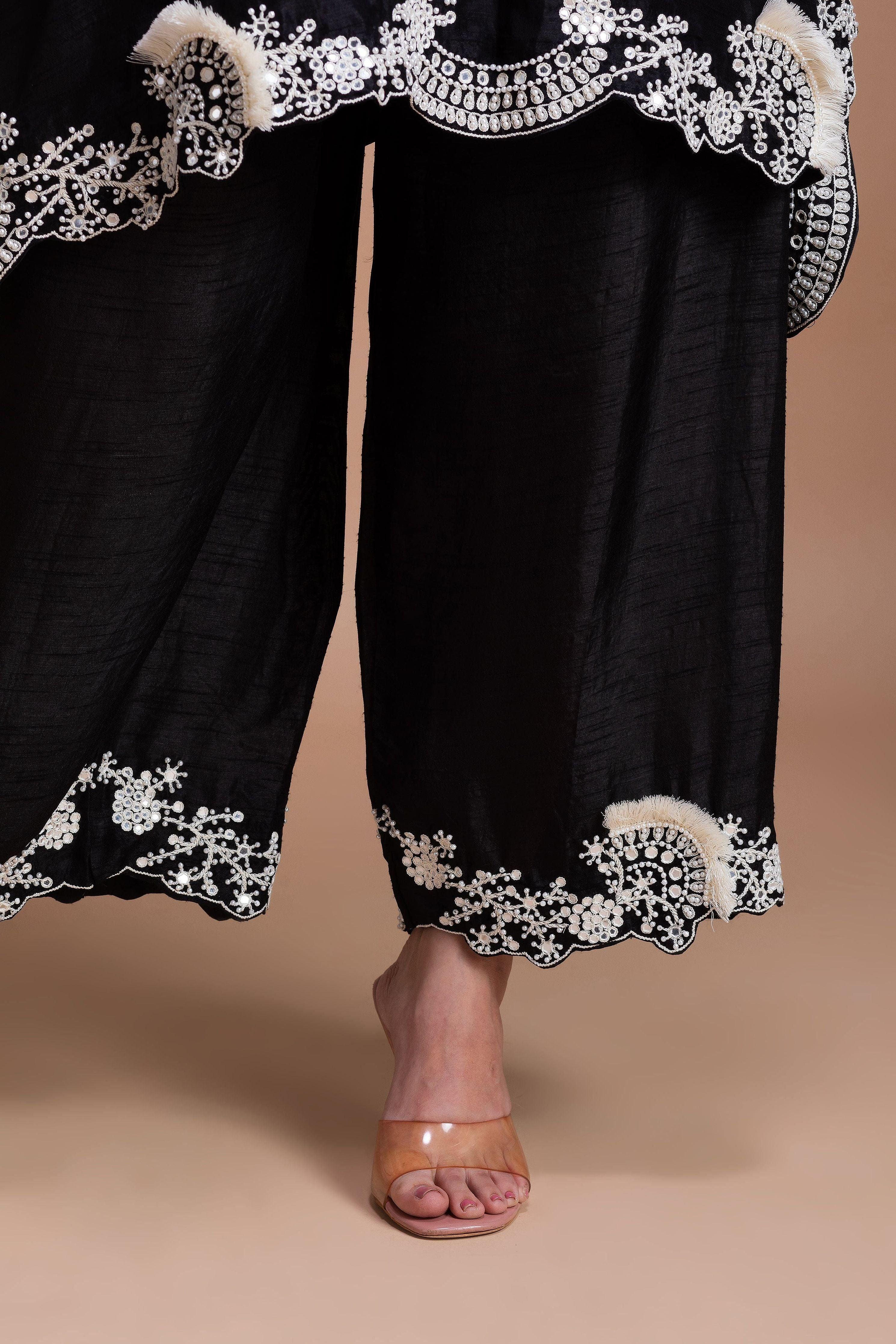 Timeless Black Silk Kaftan Set - Mokshaa