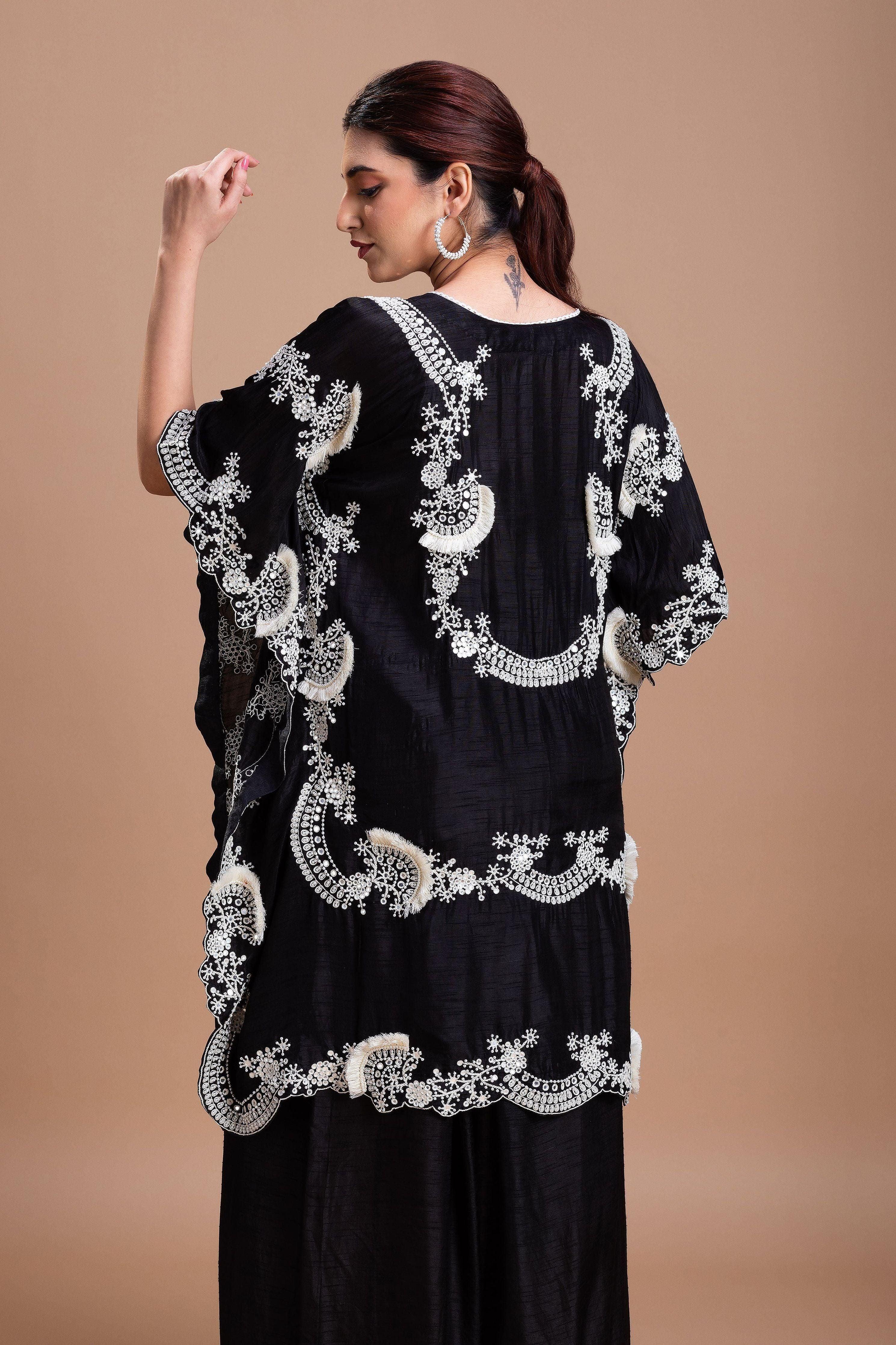 Timeless Black Silk Kaftan Set - Mokshaa