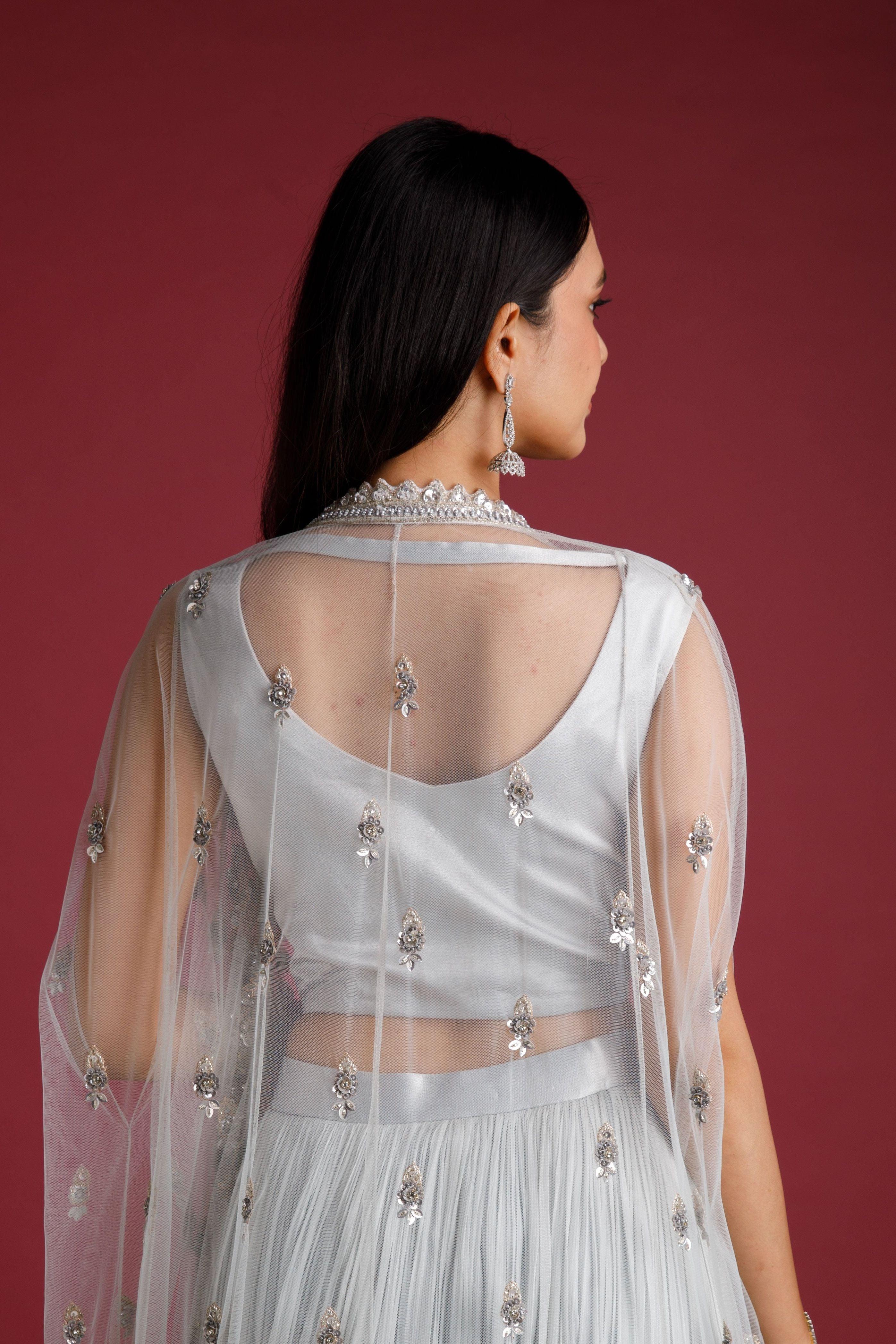 Light Blue Jacket Lehenga Set - Mokshaa