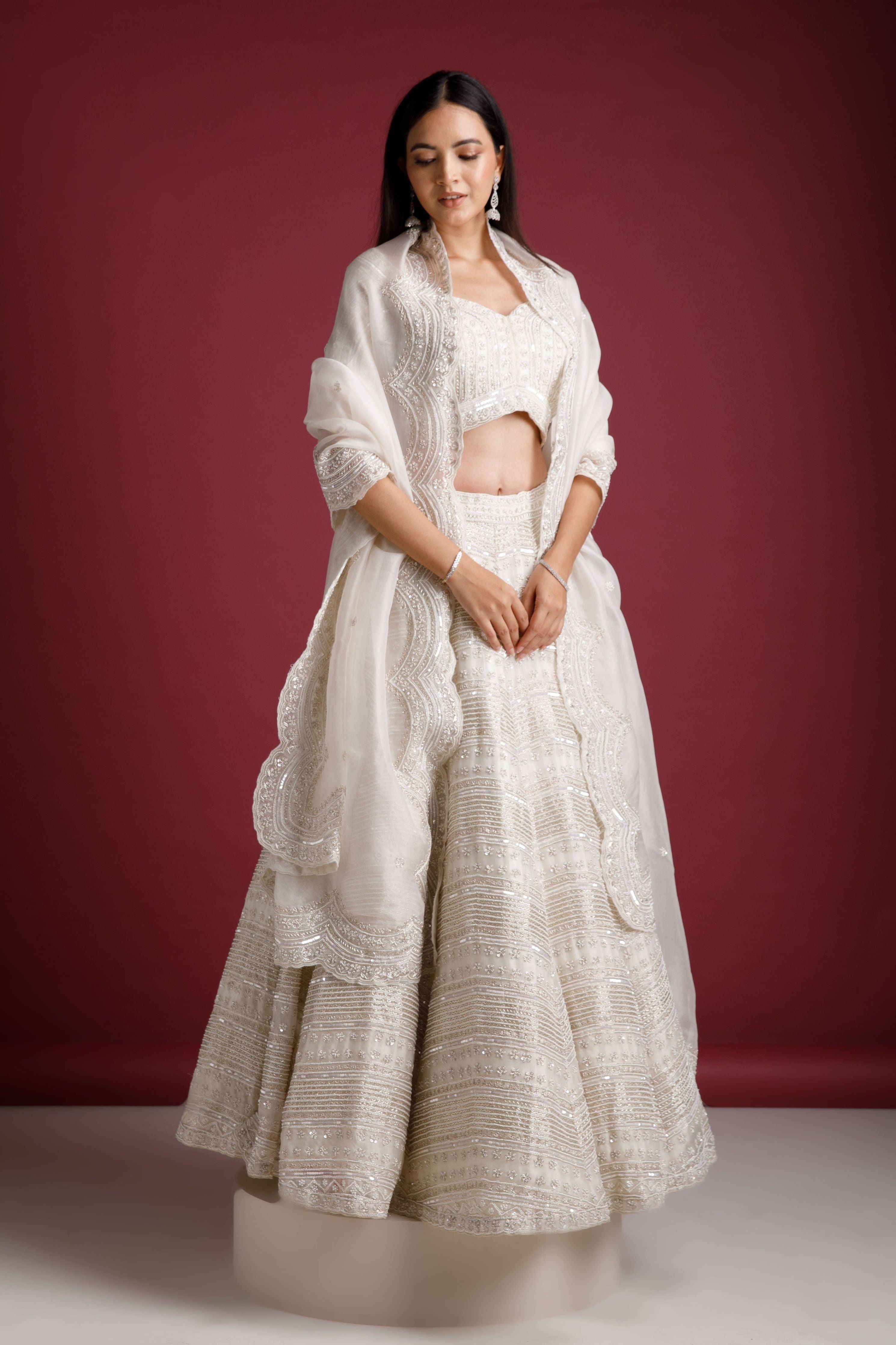 Ivory Organza Lehenga Set - Mokshaa