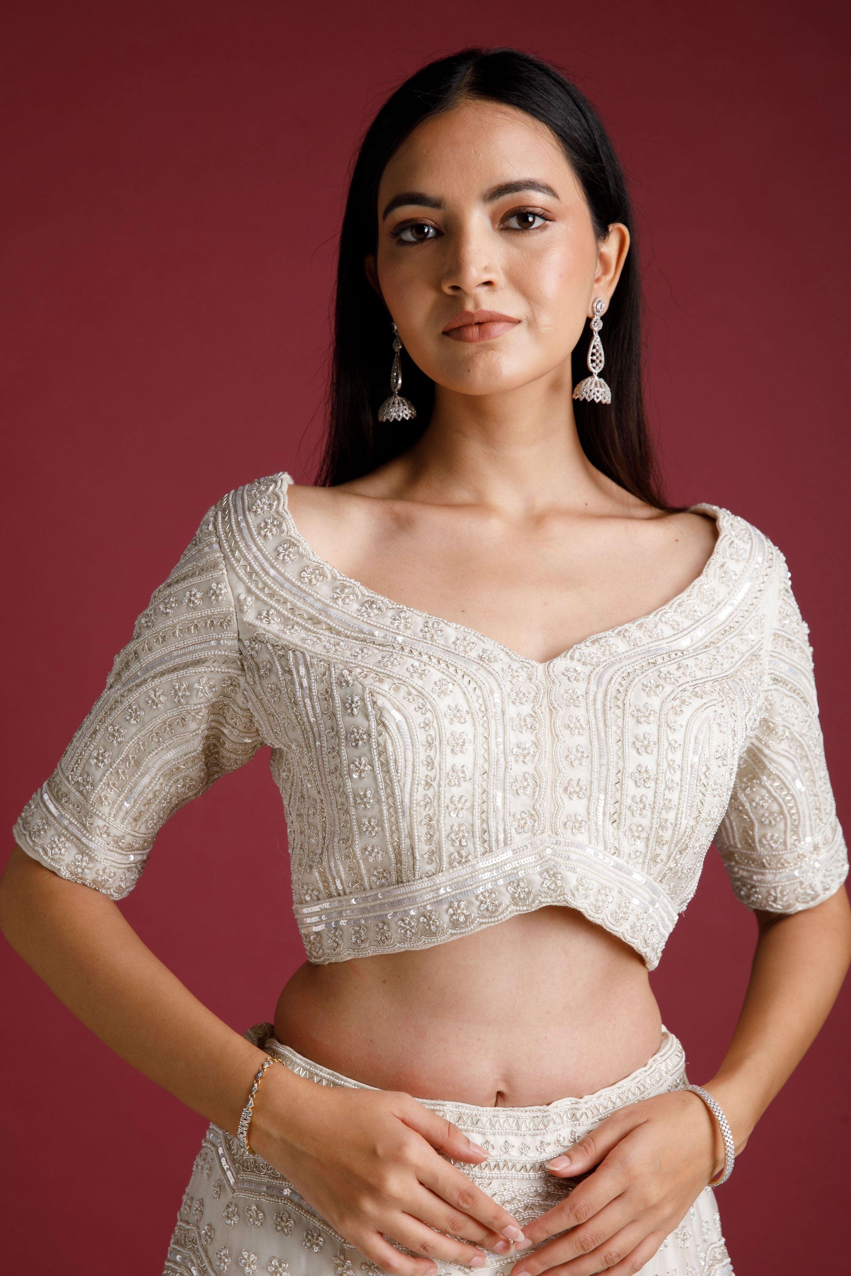 Ivory Organza Lehenga Set - Mokshaa