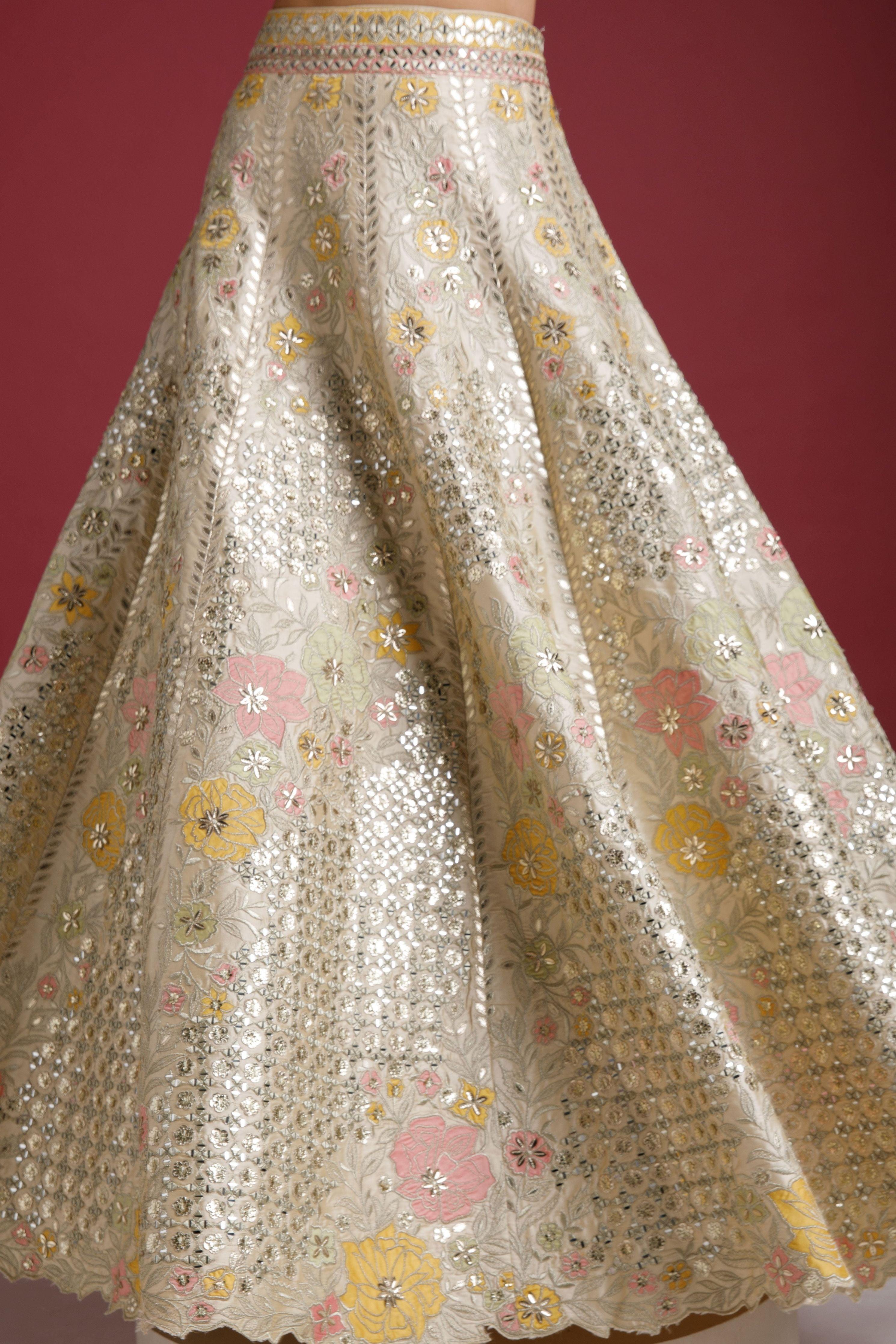 Ivory Lehenga With Mirror Work - Mokshaa