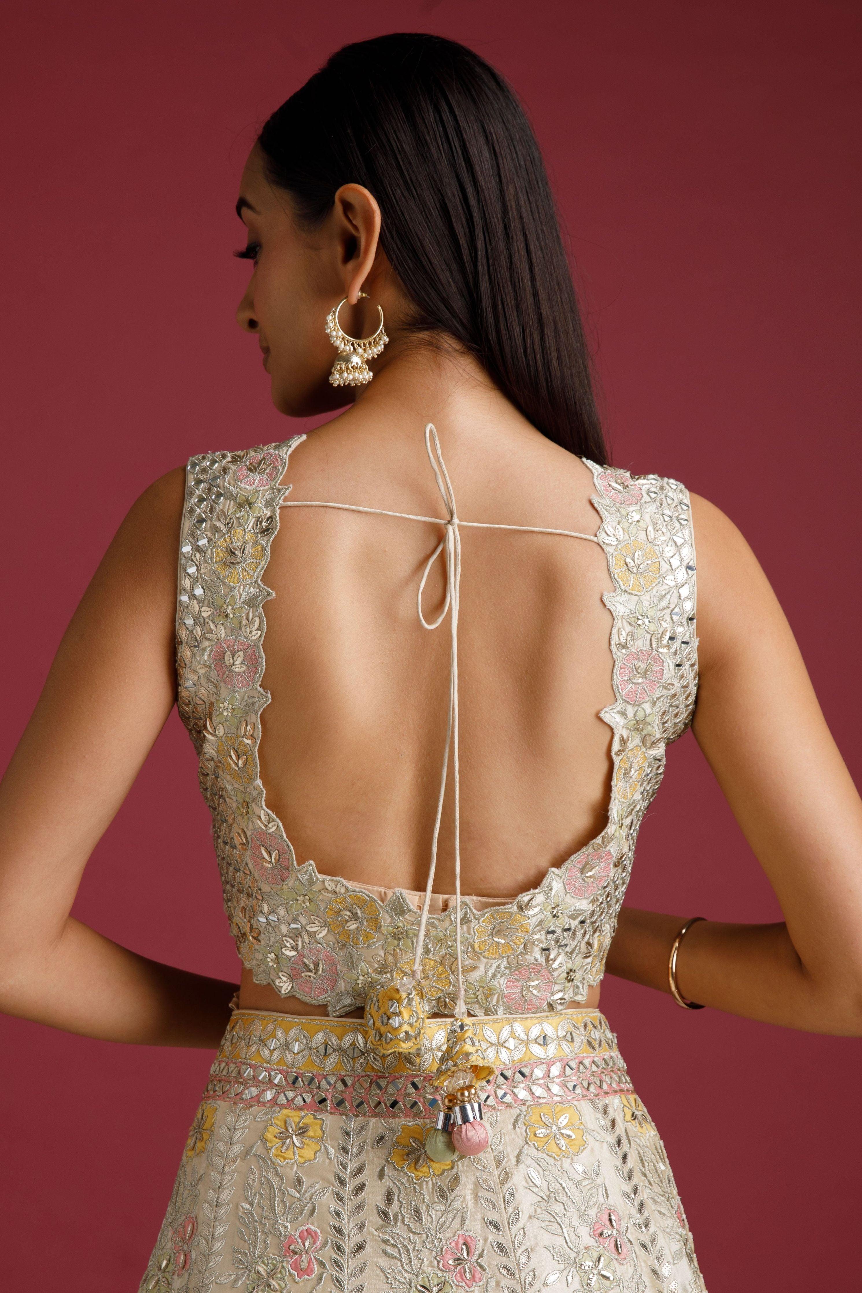 Ivory Lehenga With Mirror Work - Mokshaa