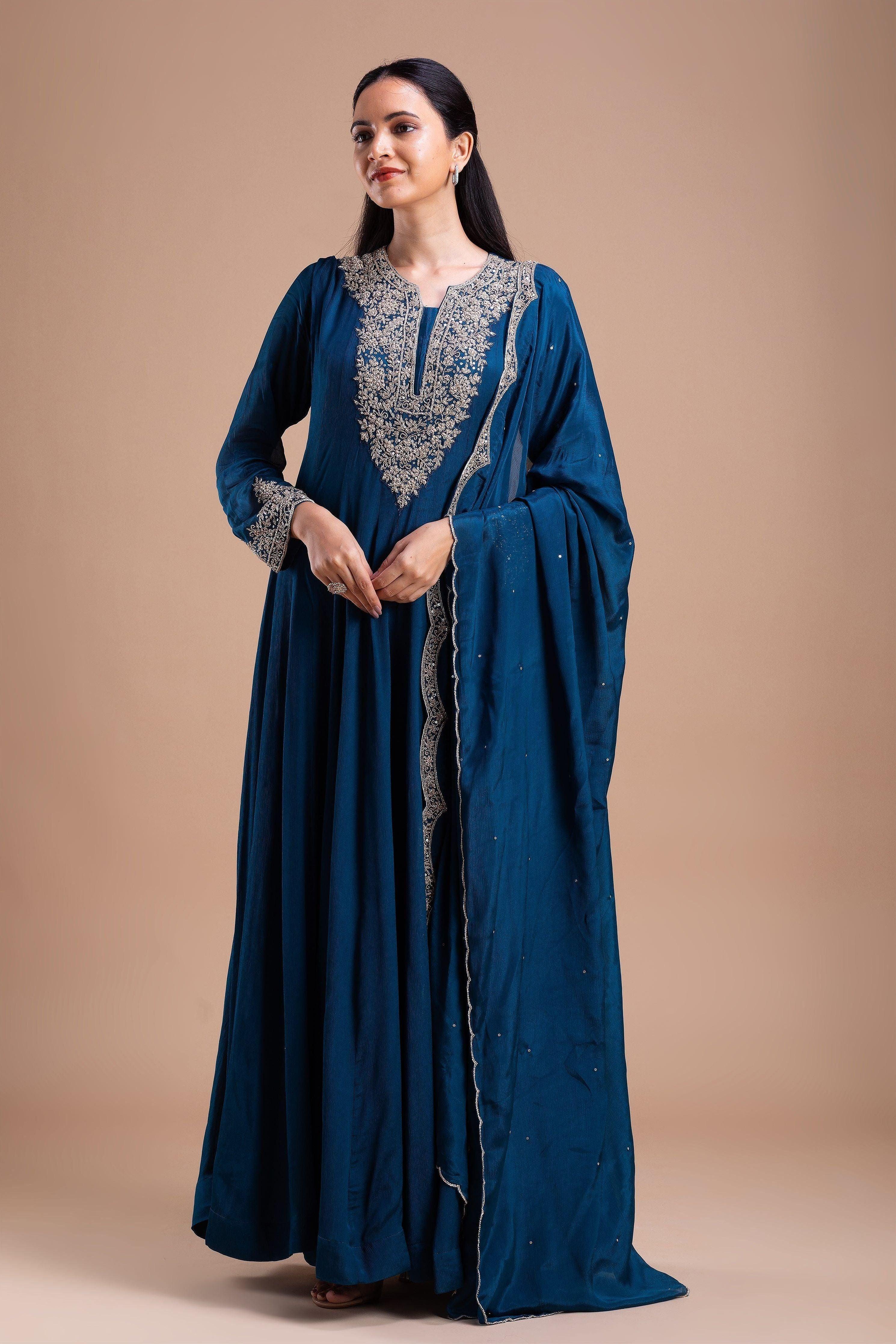 Midnight Blue Anarkali Set | Mokshaa