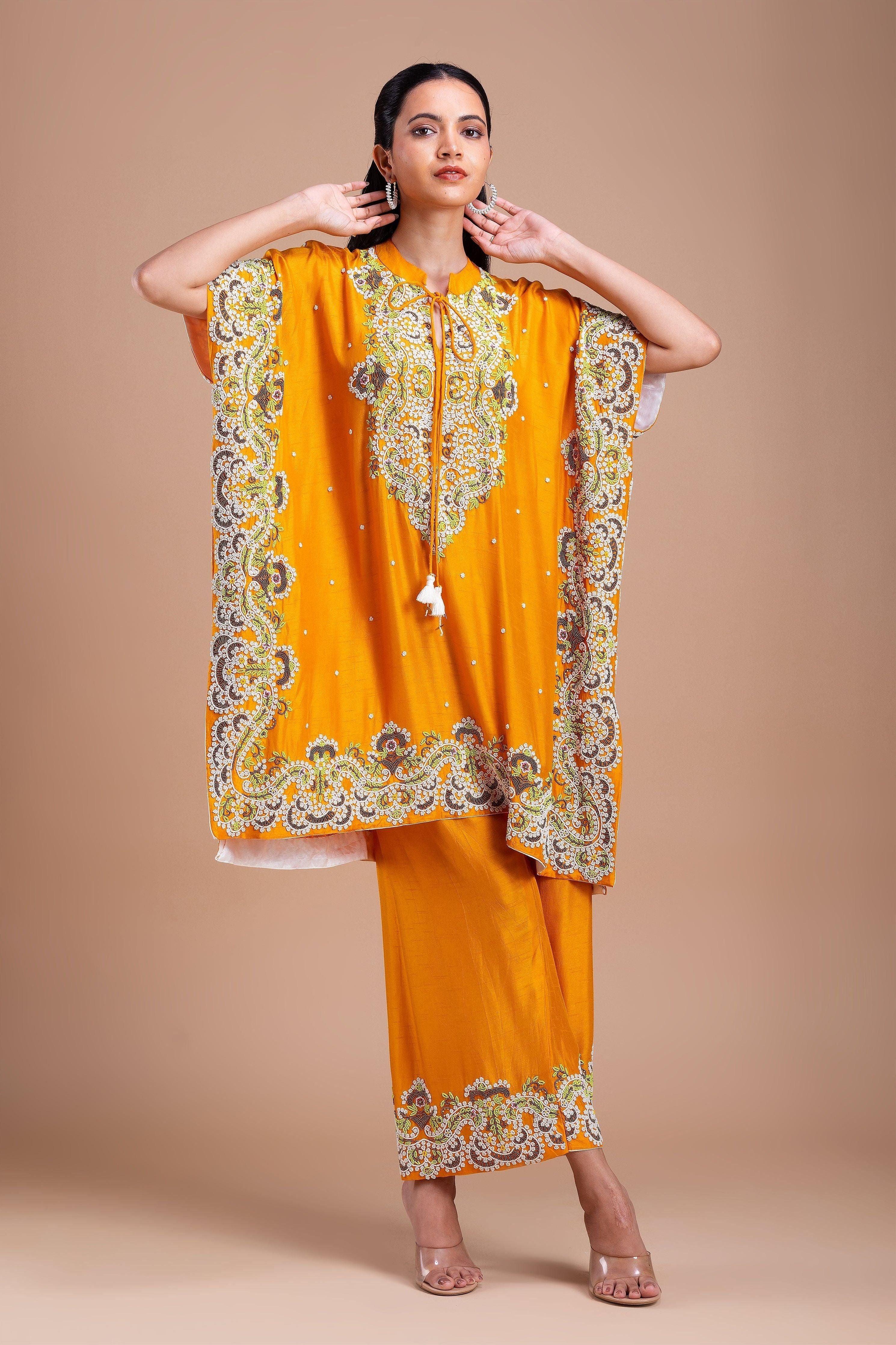 Mustard Yellow Kaftan Style Indowestern Set - Mokshaa