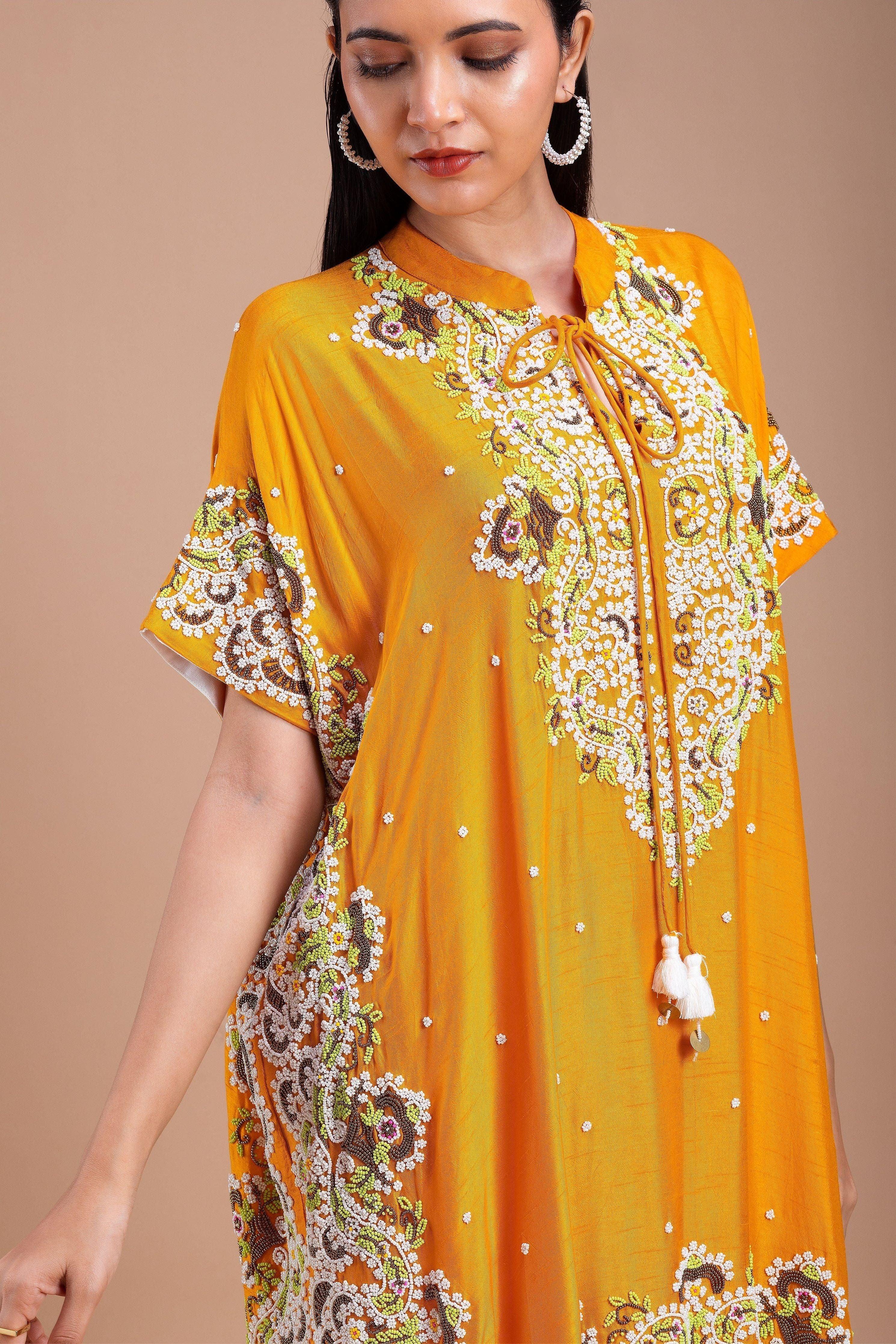 Mustard Yellow Kaftan Style Indowestern Set - Mokshaa