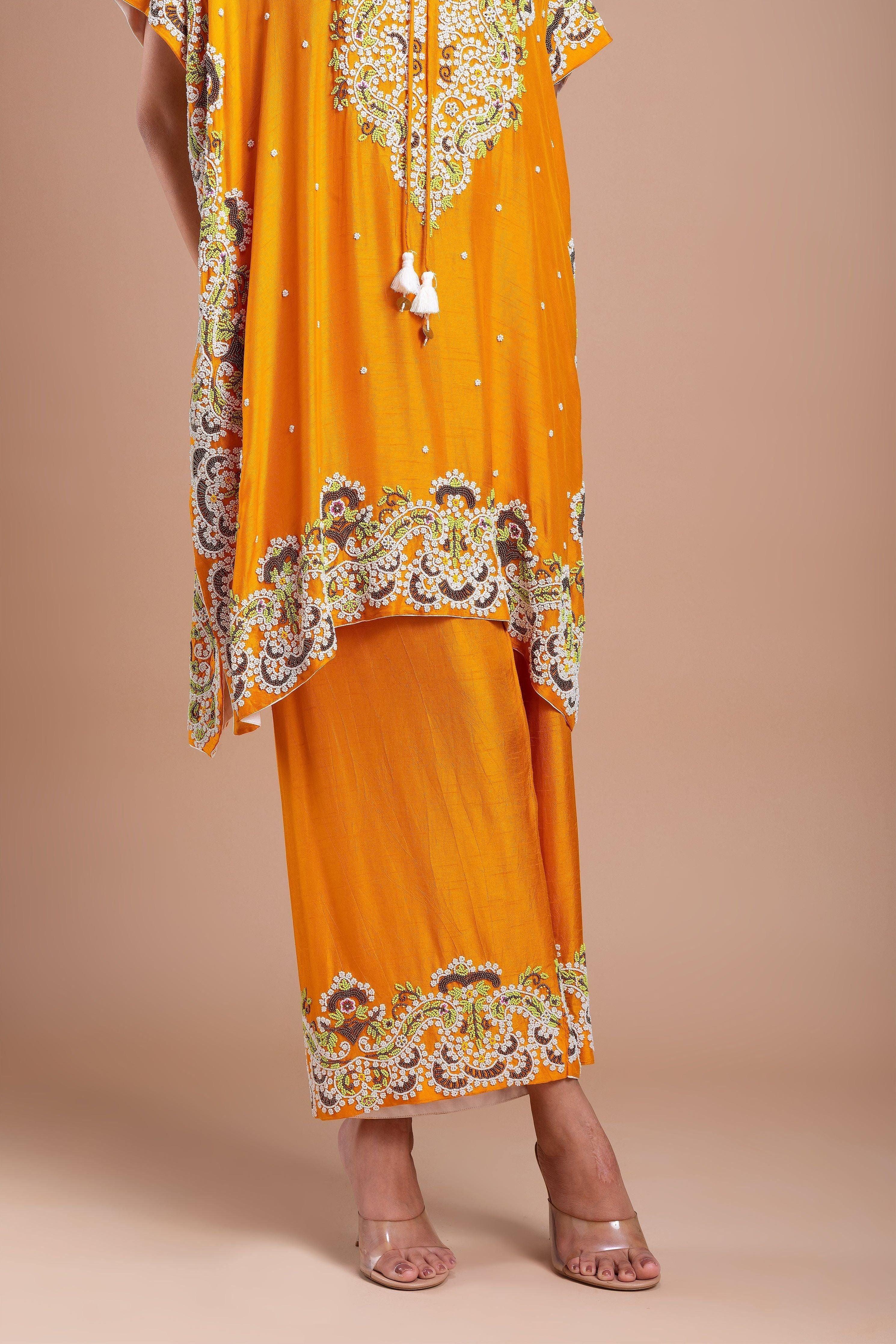 Mustard Yellow Kaftan Style Indowestern Set - Mokshaa