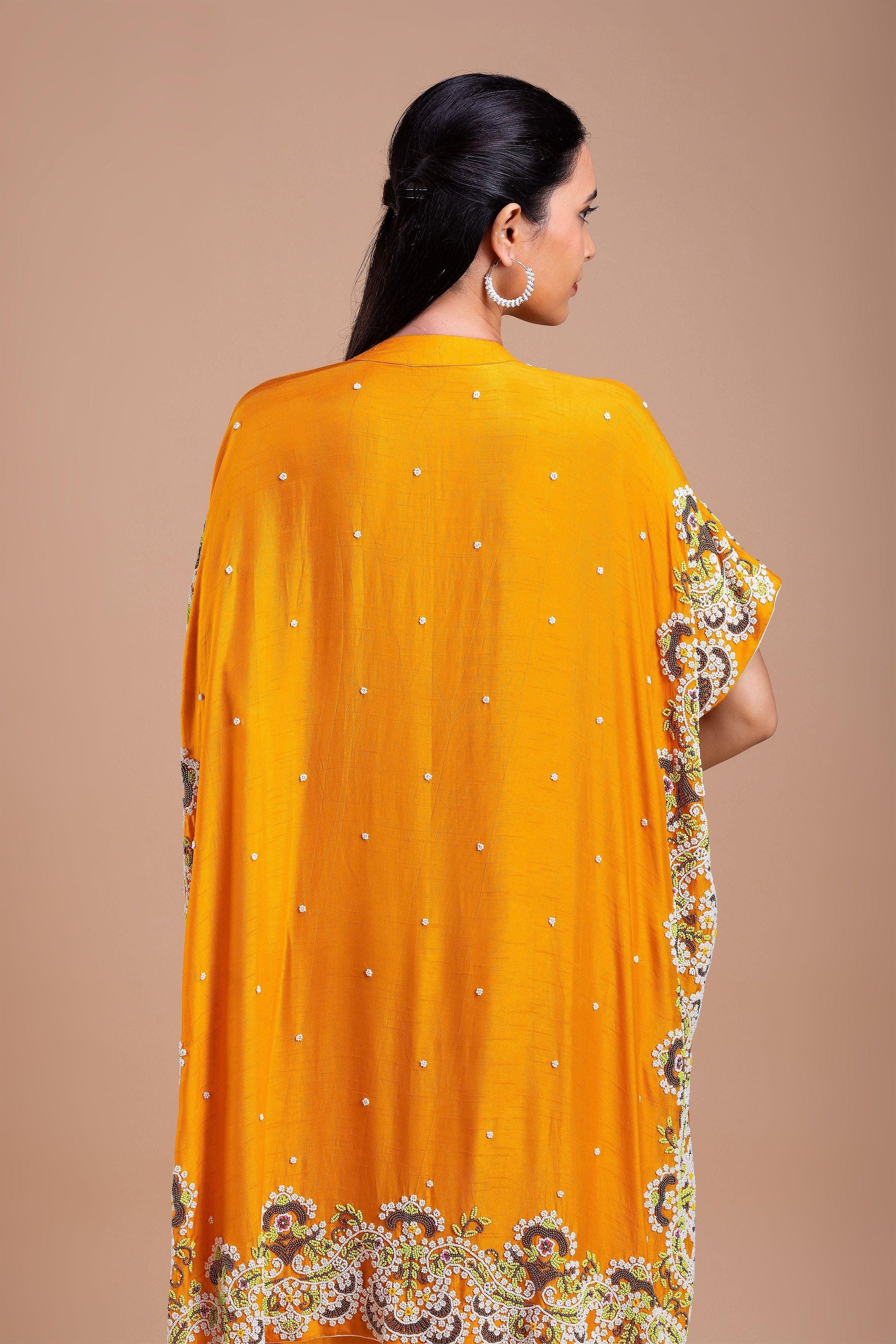 Mustard Yellow Kaftan Style Indowestern Set - Mokshaa