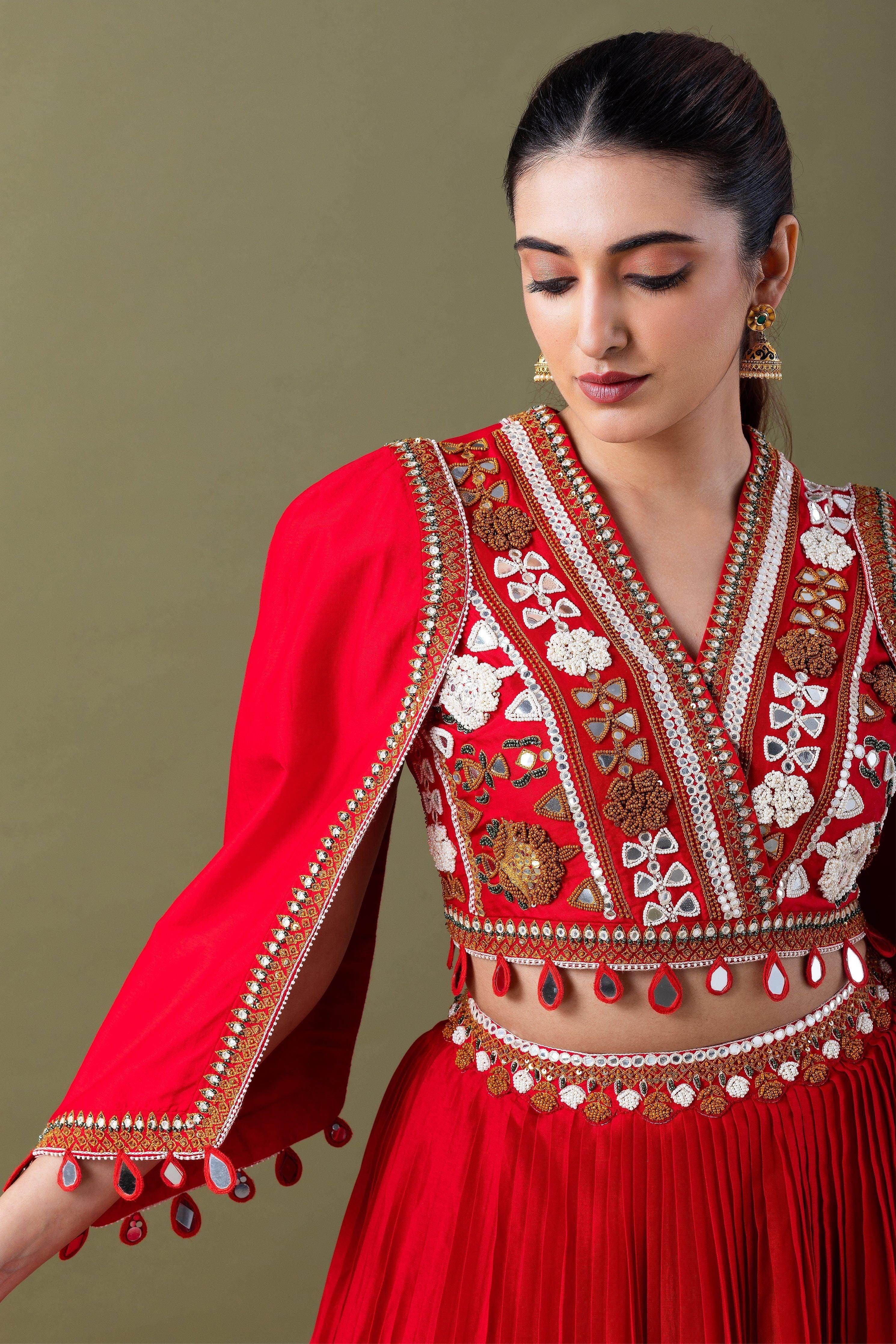 Vibrant Red Silk Lehenga Set - Mokshaa