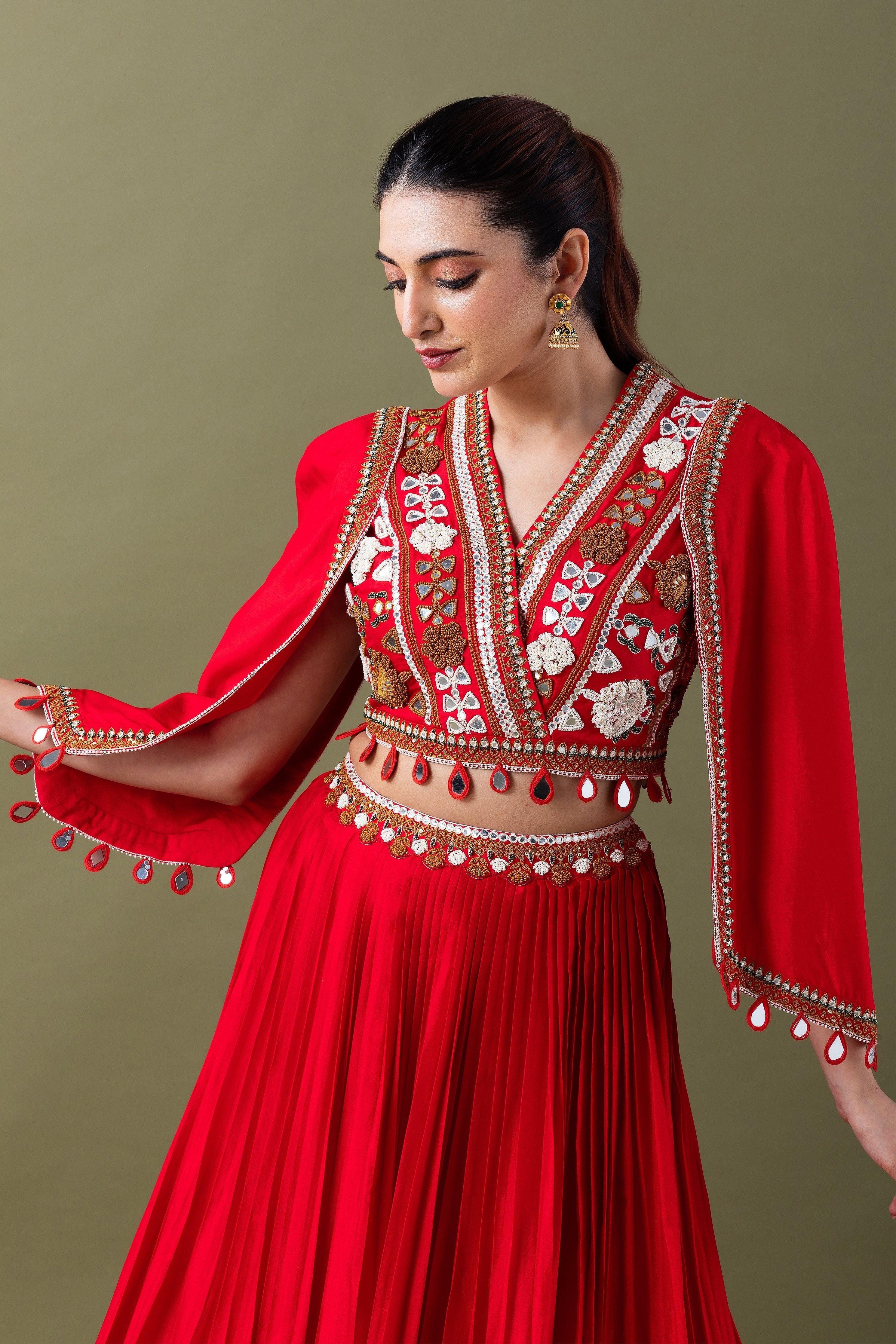Vibrant Red Silk Lehenga Set - Mokshaa