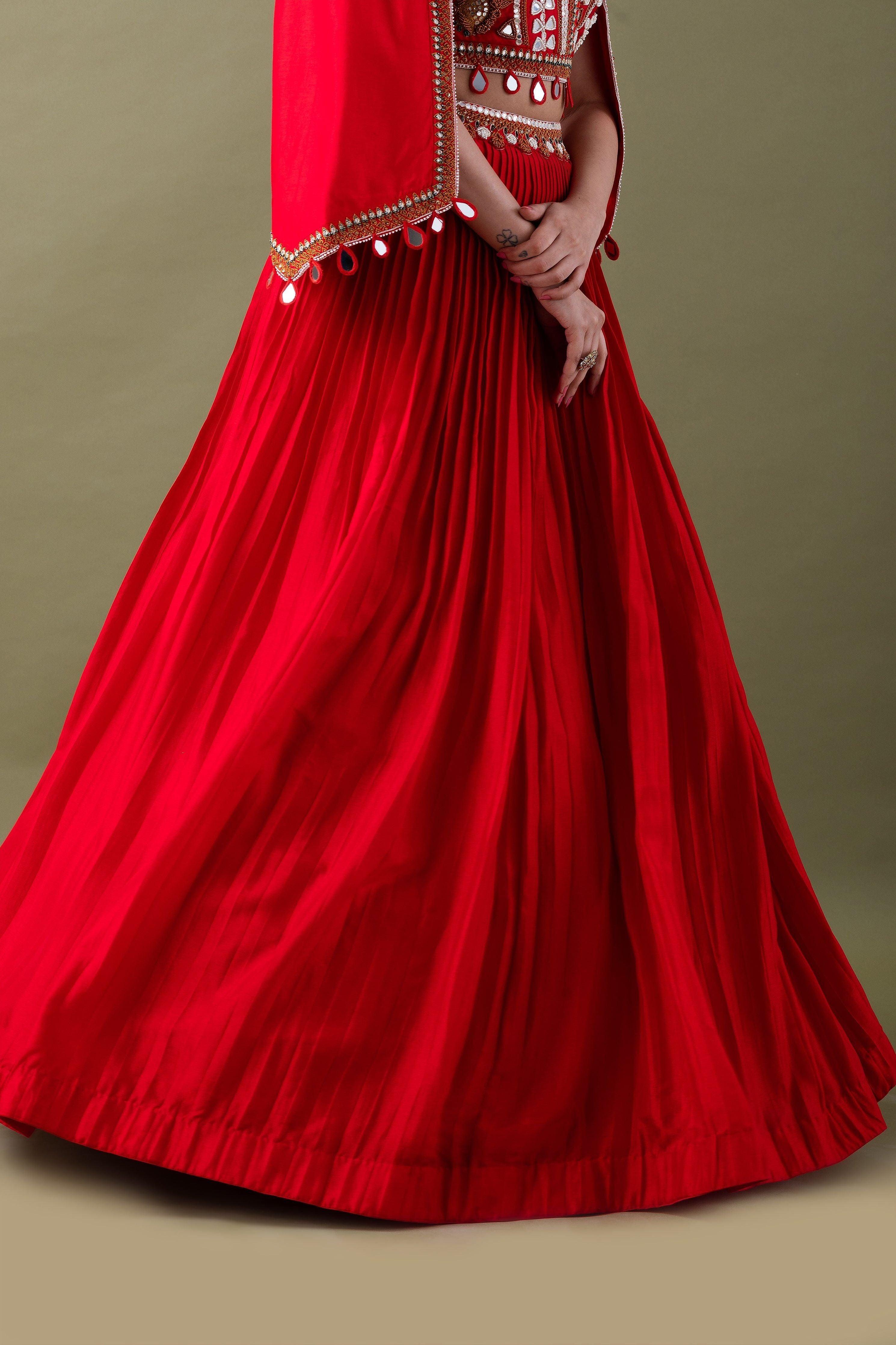 Vibrant Red Silk Lehenga Set - Mokshaa