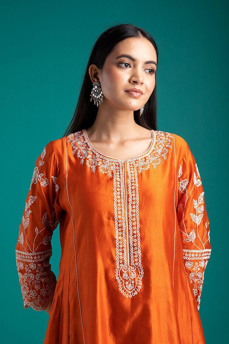 Orange Kurta Set With Dupatta - Mokshaa