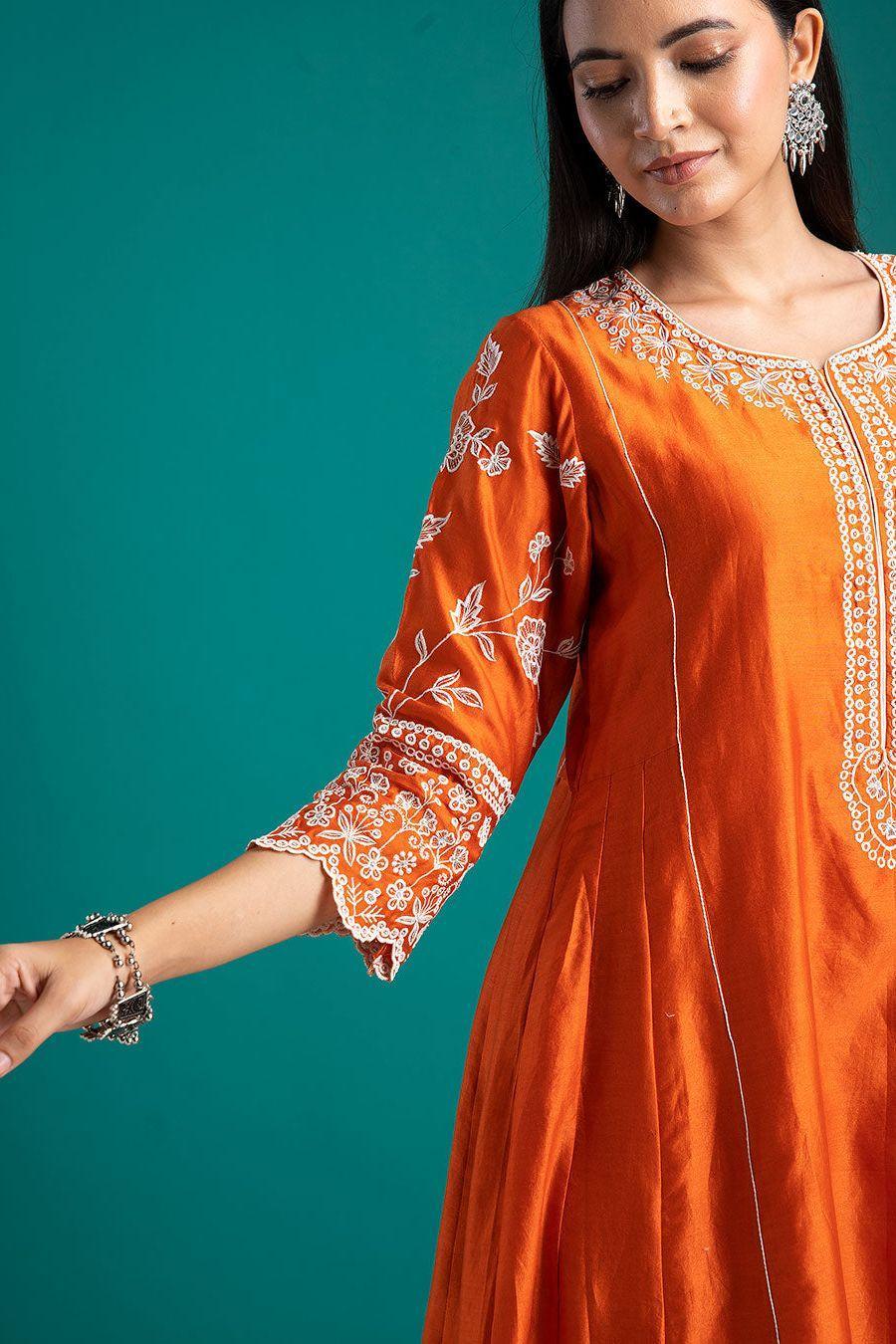 Orange Kurta Set With Dupatta - Mokshaa