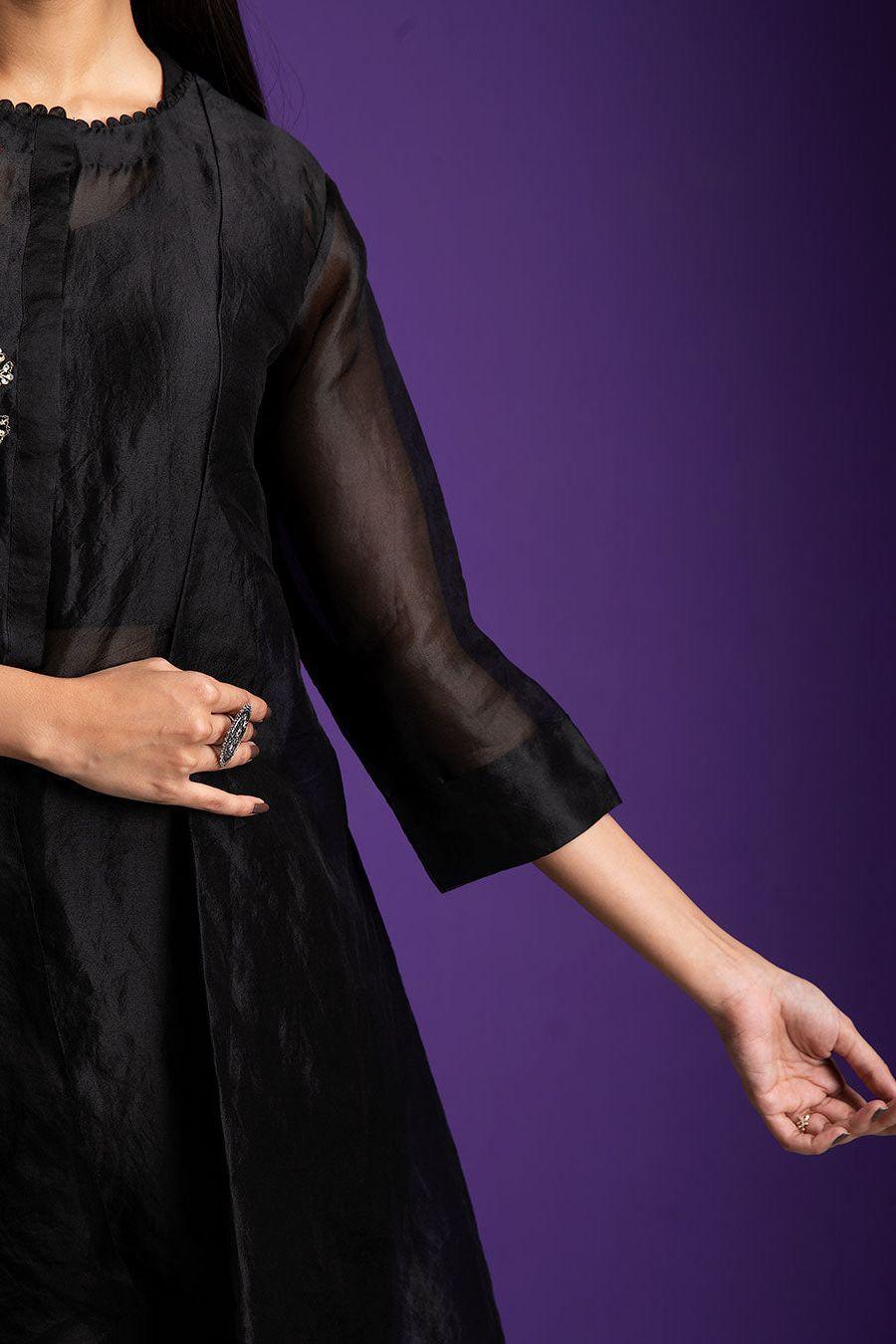 Black Asymmetrical Top And Palazzo Set - Mokshaa