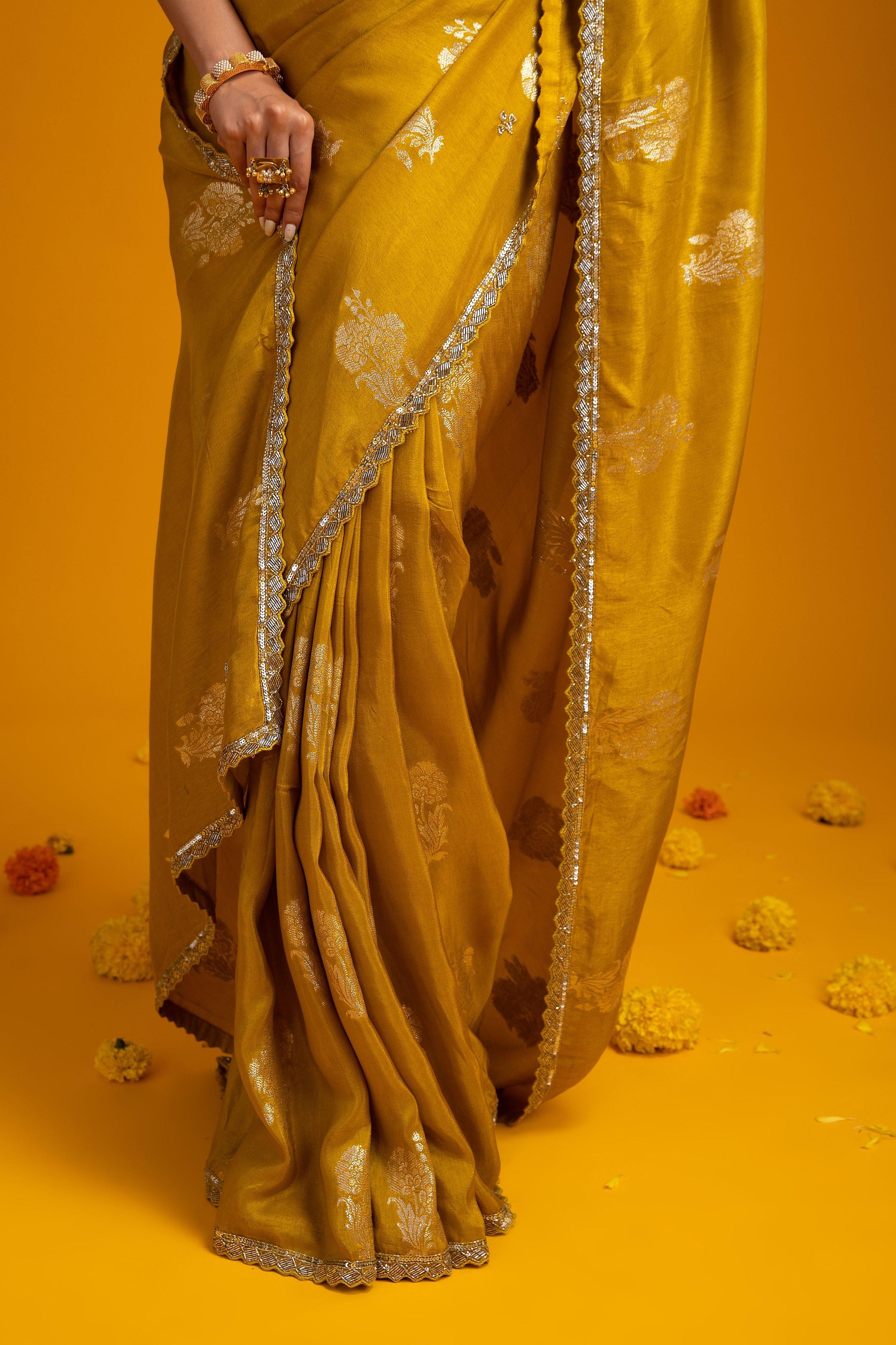 Mustard Yellow Georgette Saree - Mokshaa
