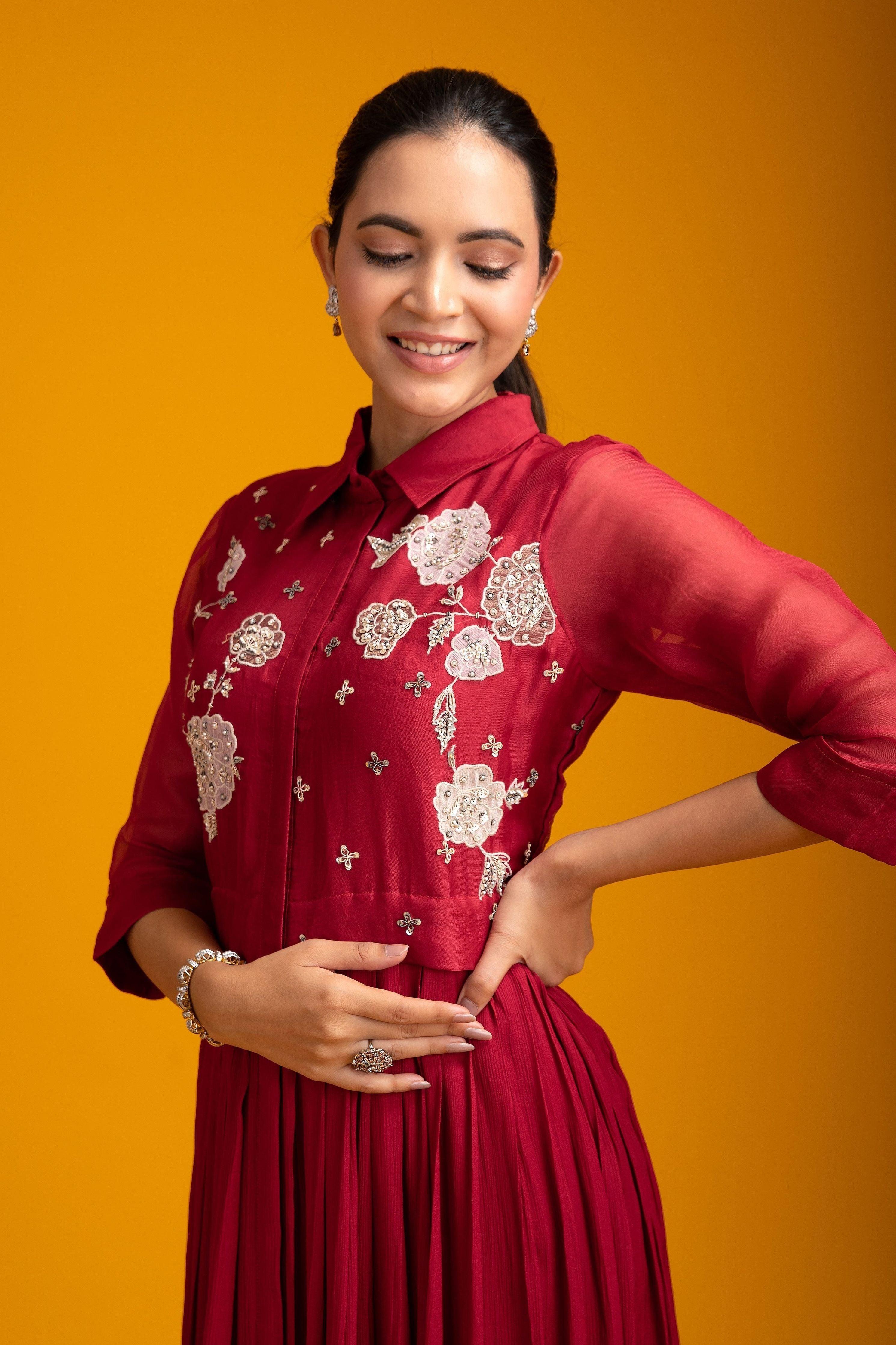 Red Organza Dress - Mokshaa