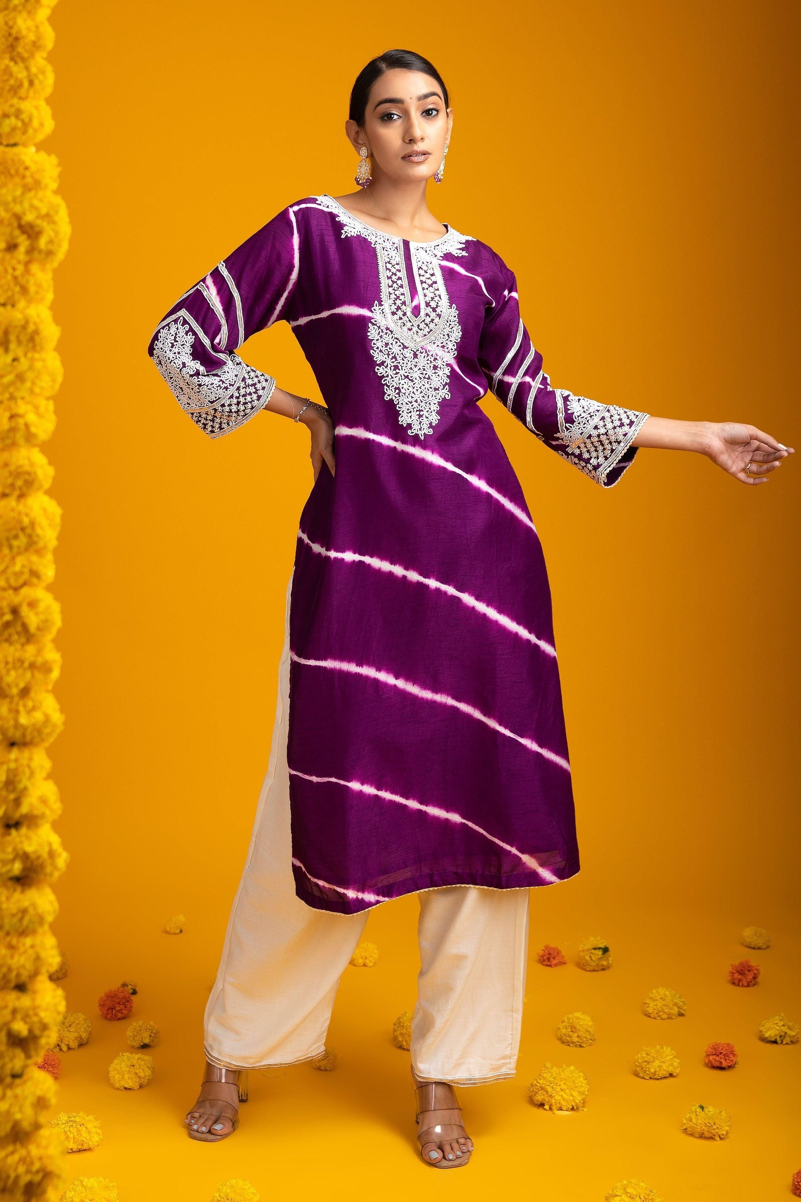 Wine Tie-Dye Kurti Set - Mokshaa