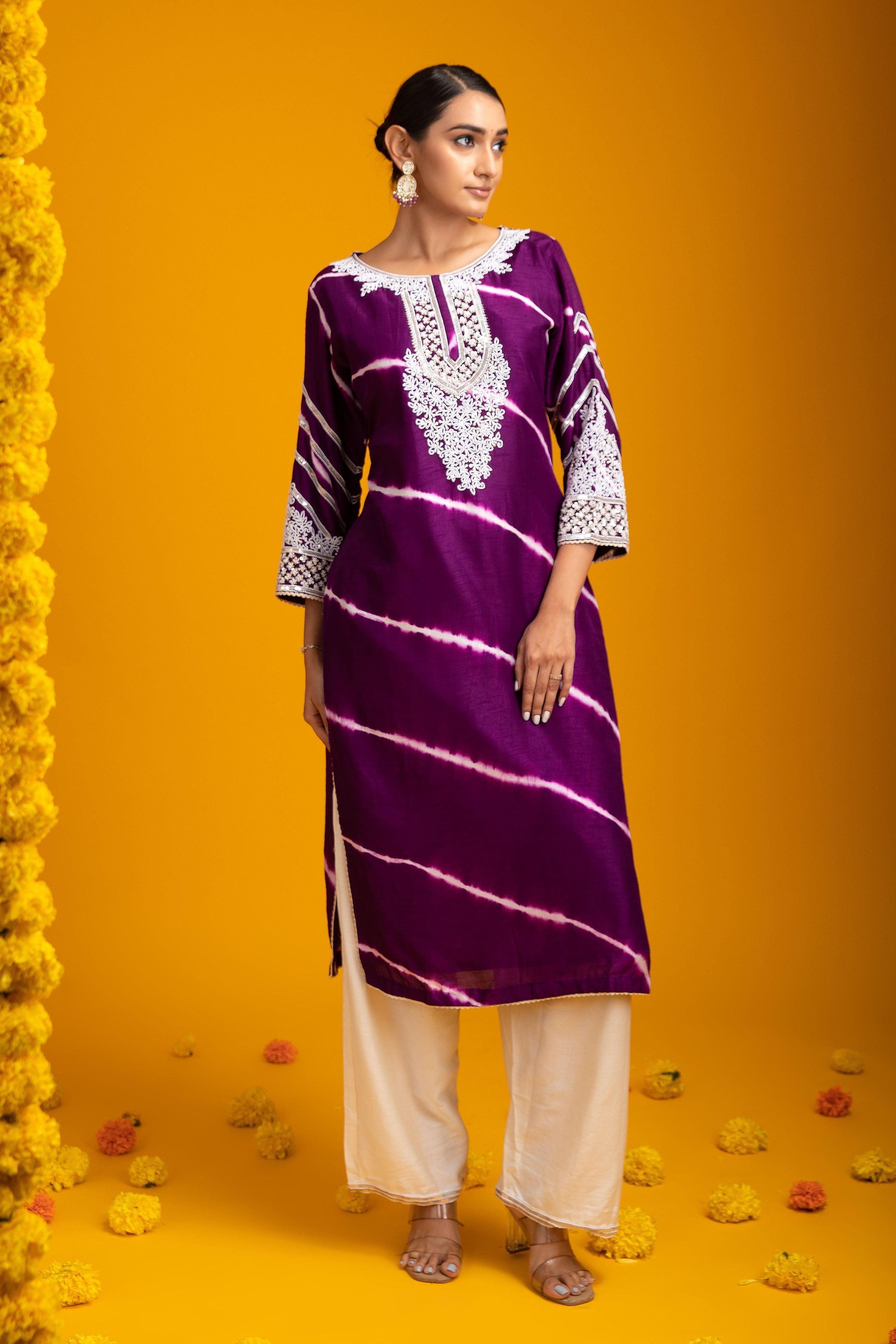 Wine Tie-Dye Kurti Set - Mokshaa