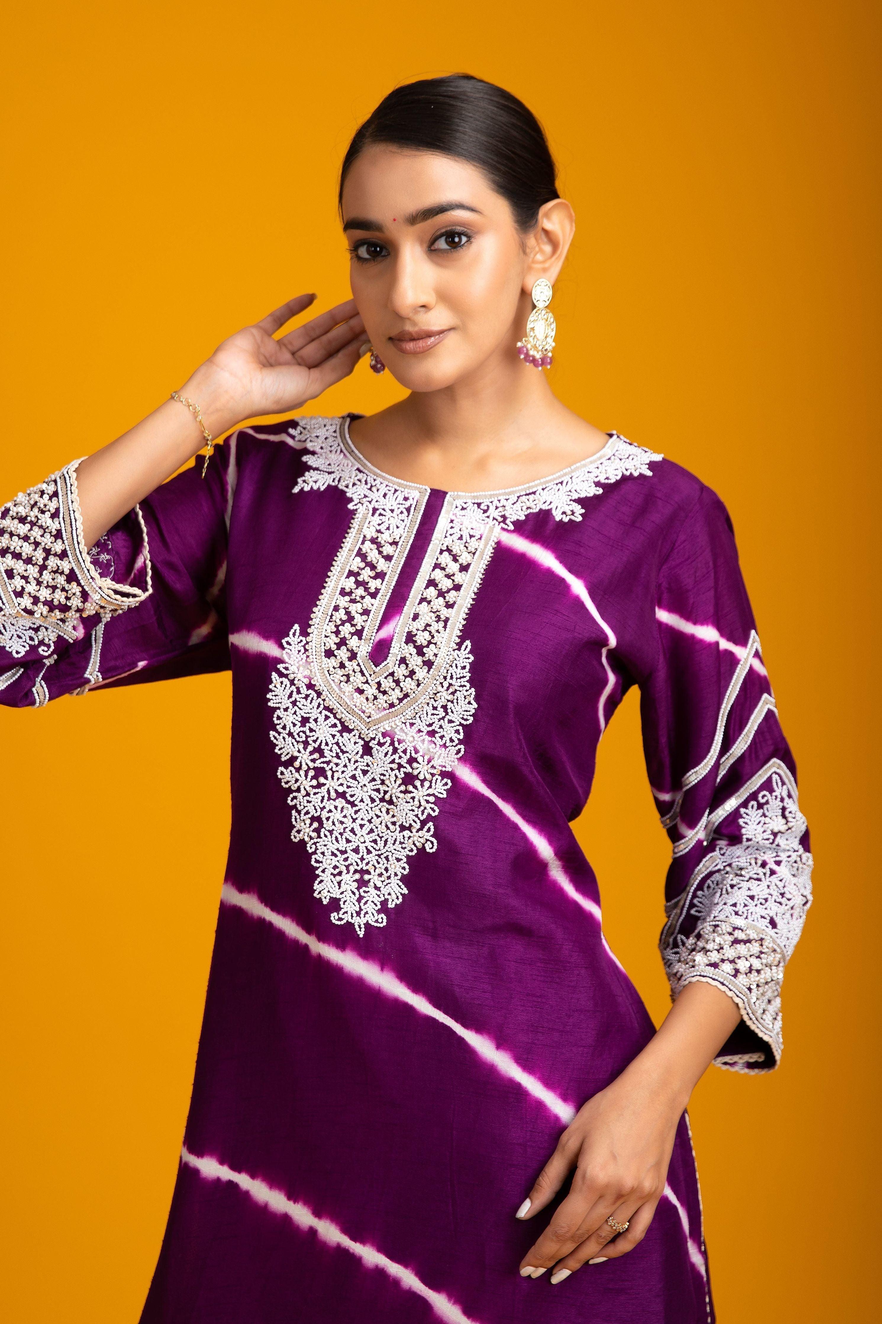 Wine Tie-Dye Kurti Set - Mokshaa
