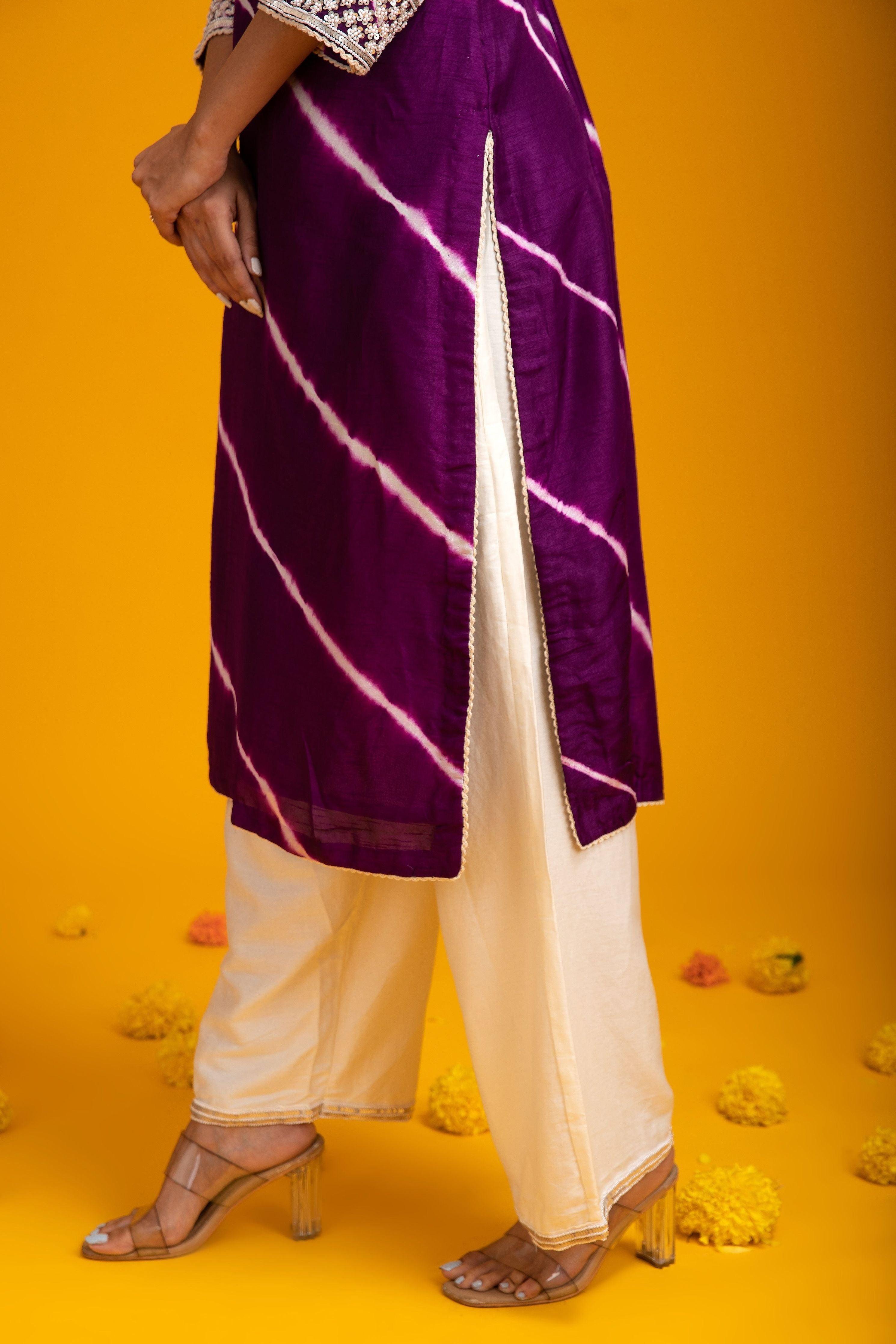 Wine Tie-Dye Kurti Set - Mokshaa