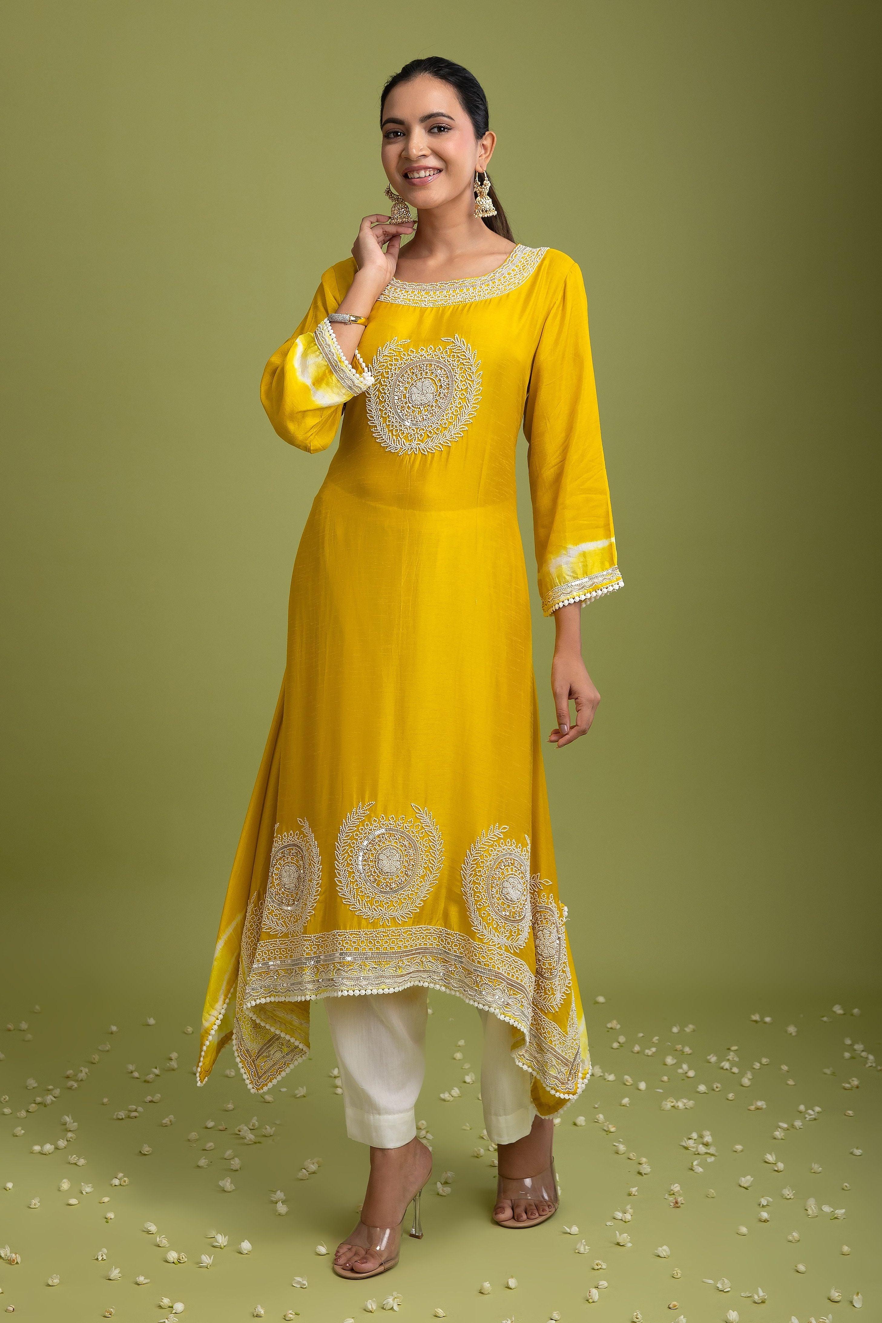 Yellow Silk Kurta Set - Mokshaa