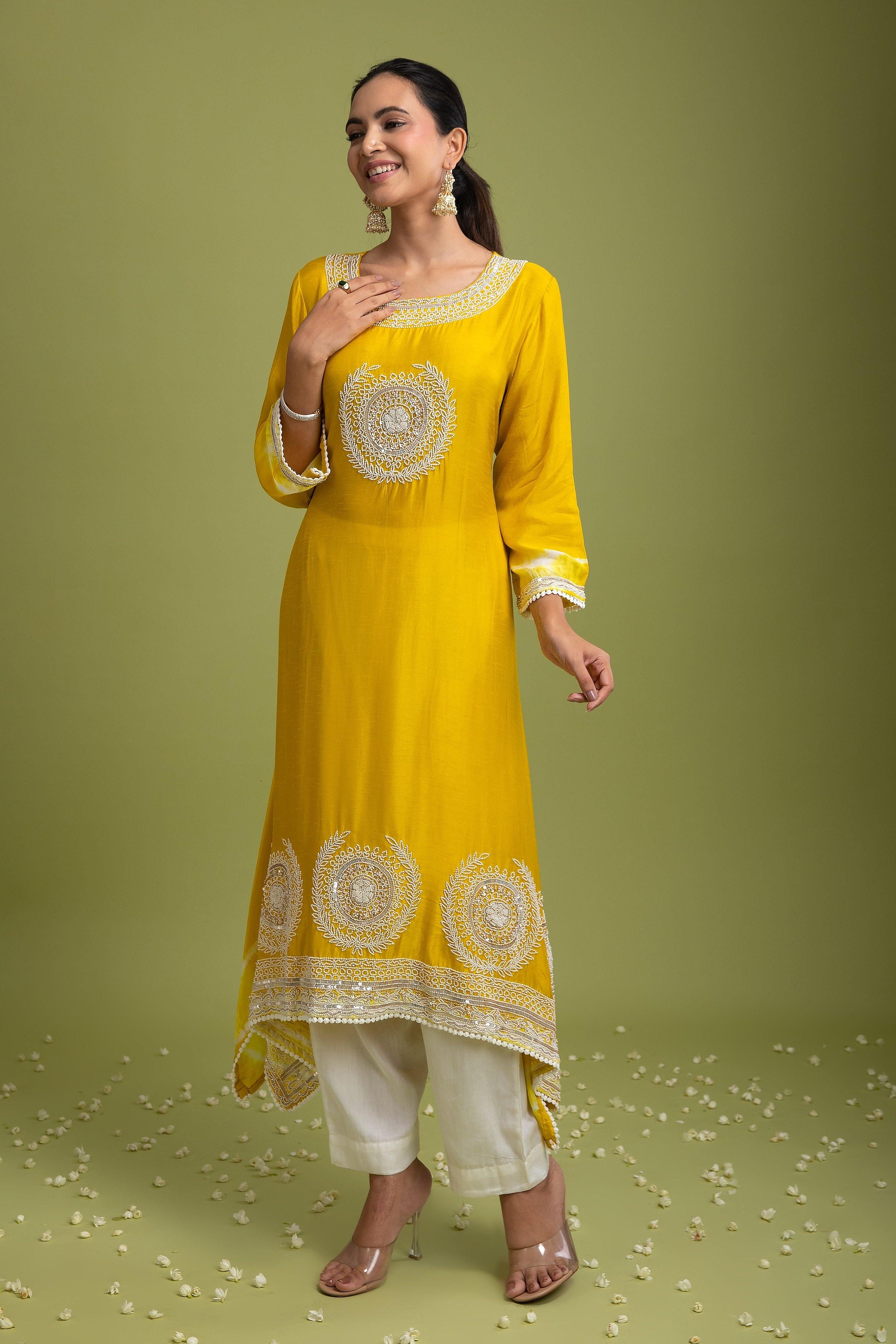 Yellow Silk Kurta Set - Mokshaa