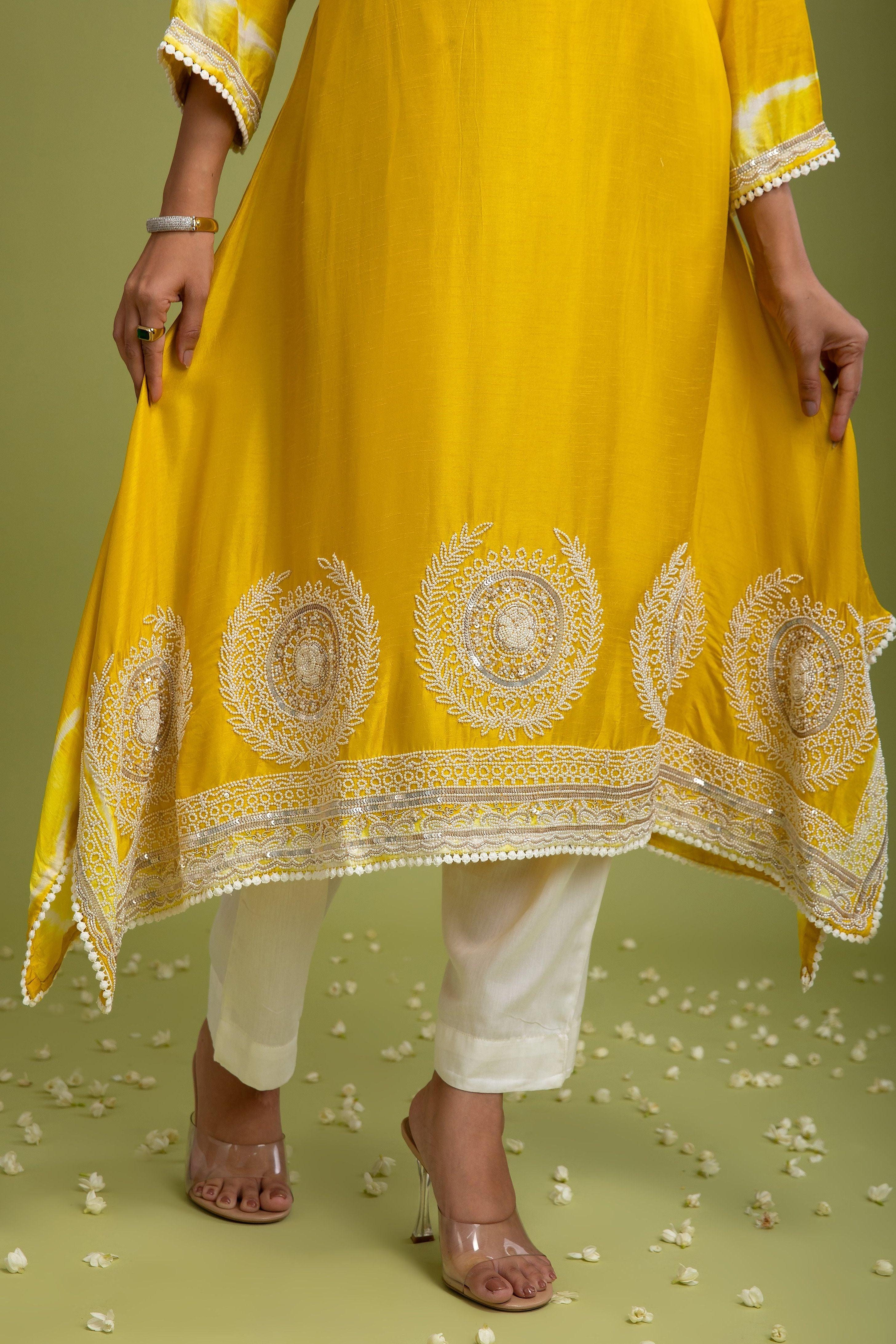 Yellow Silk Kurta Set - Mokshaa
