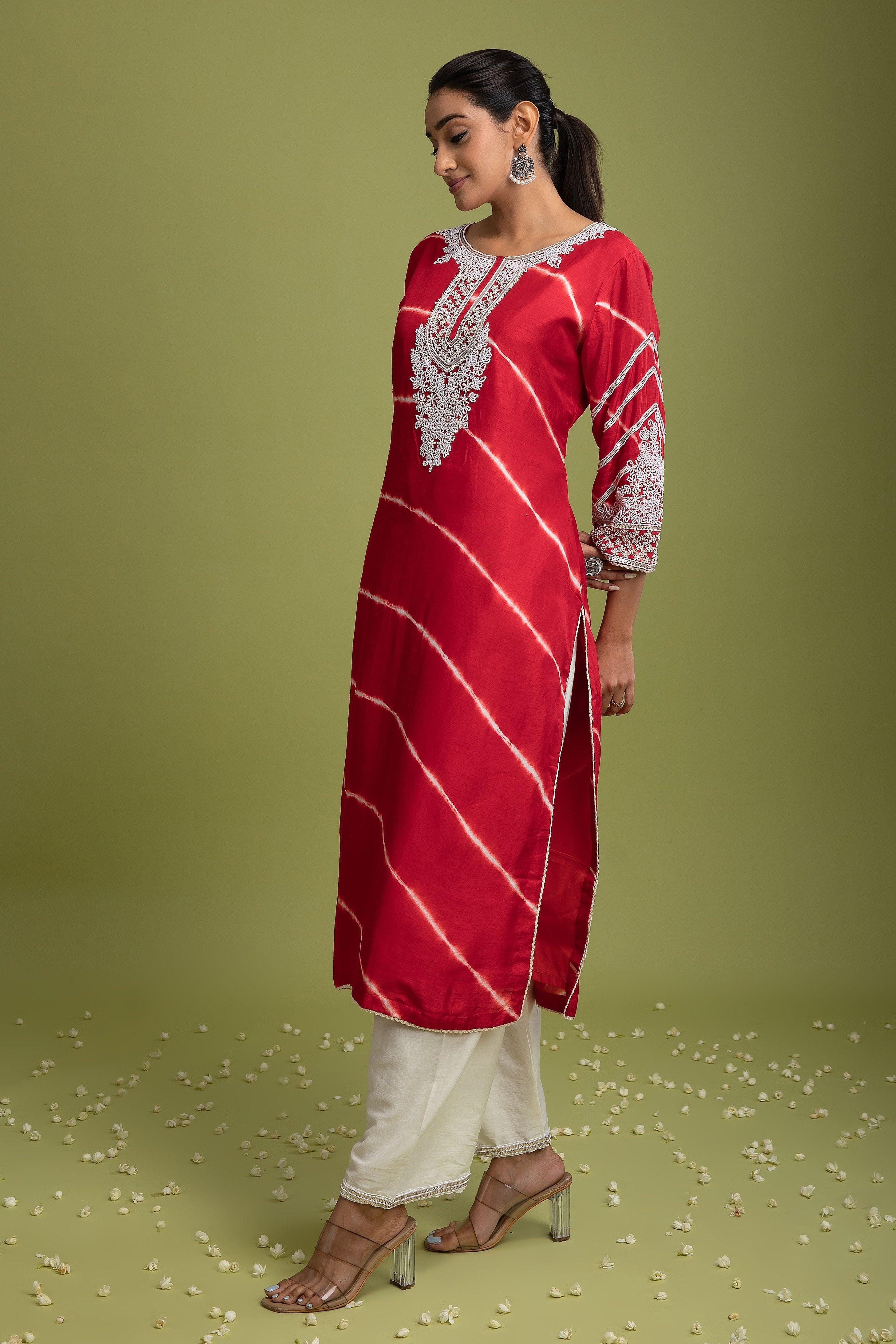 Red Tie-Dye Kurti Set - Mokshaa