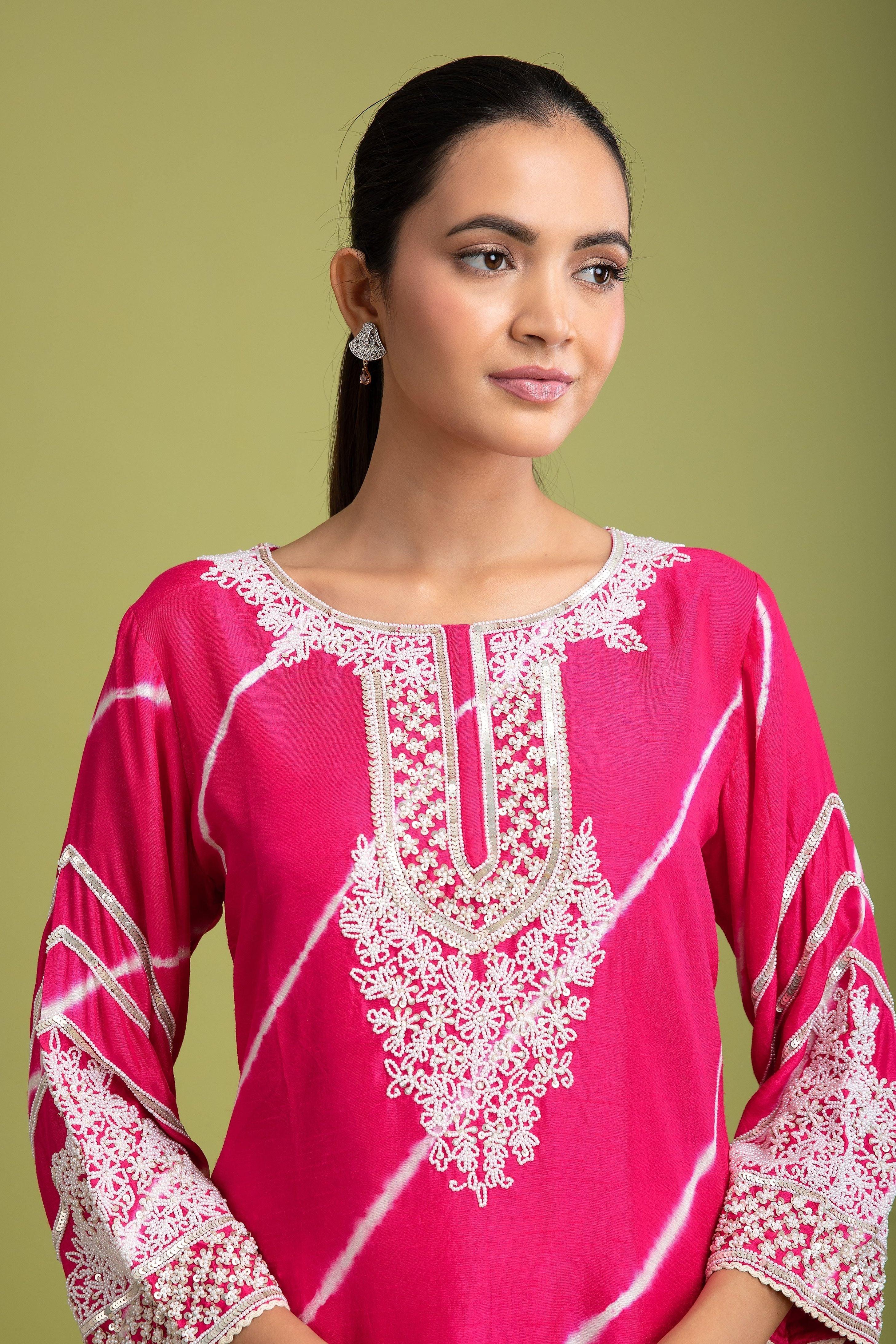 Pink Tie-Dye Kurti Set - Mokshaa