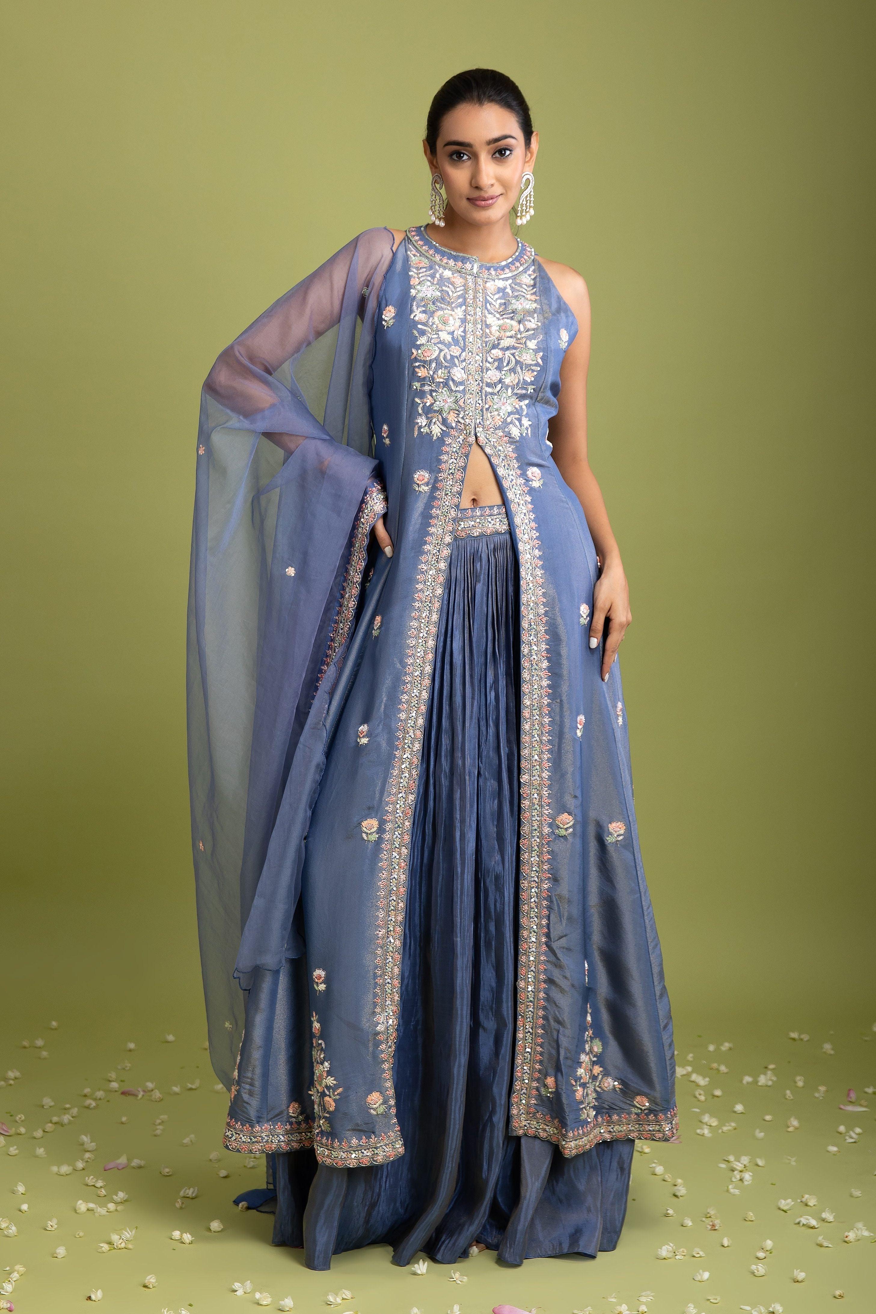 Blue Tissue Silk Indo-Western - Mokshaa