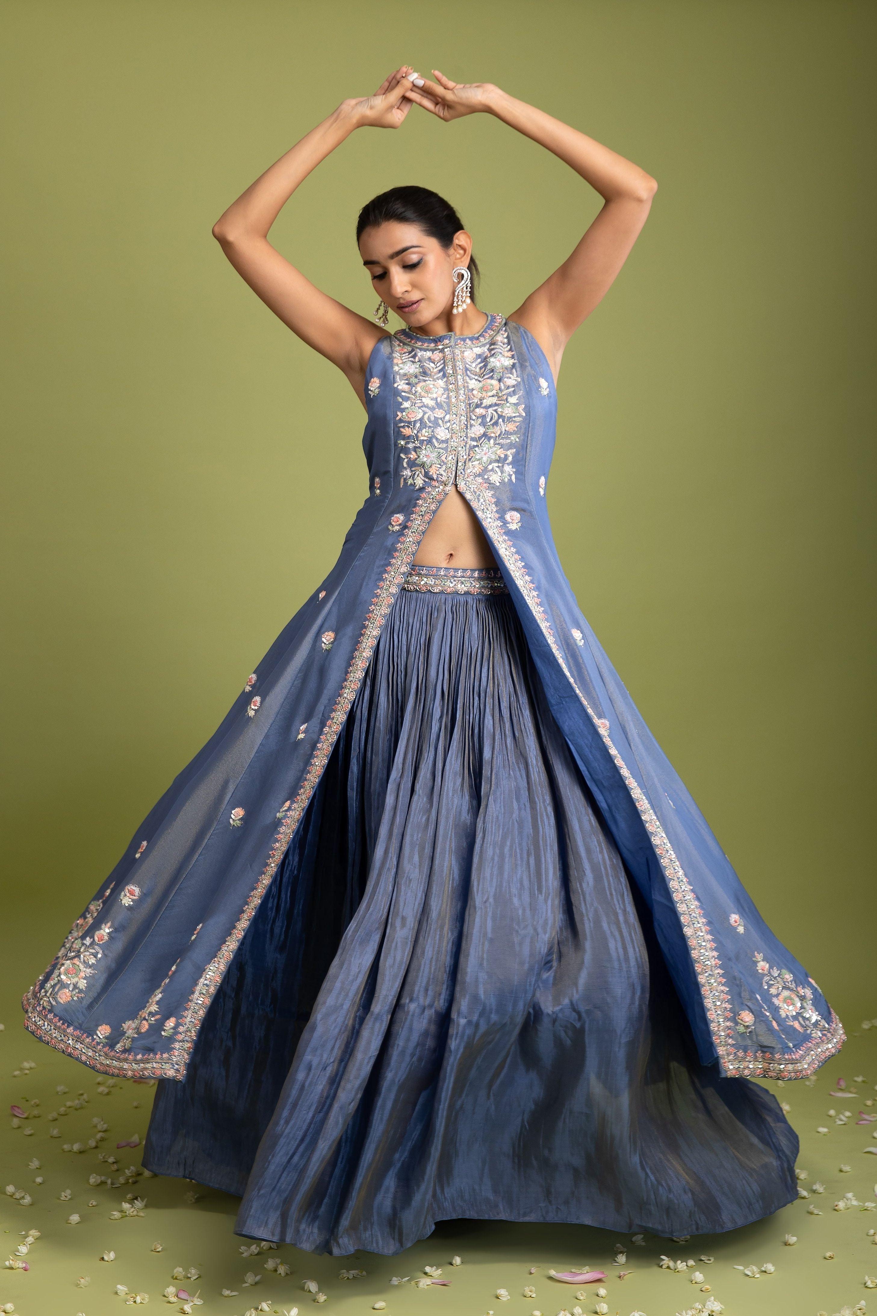 Blue Tissue Silk Indo-Western - Mokshaa