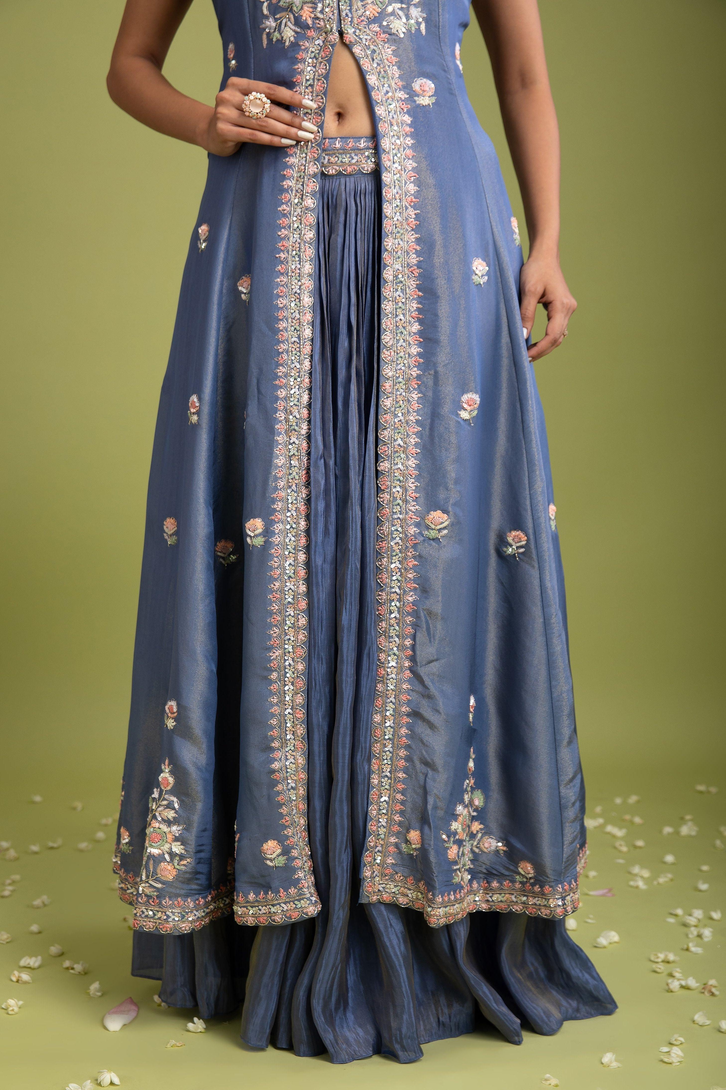 Blue Tissue Silk Indo-Western - Mokshaa