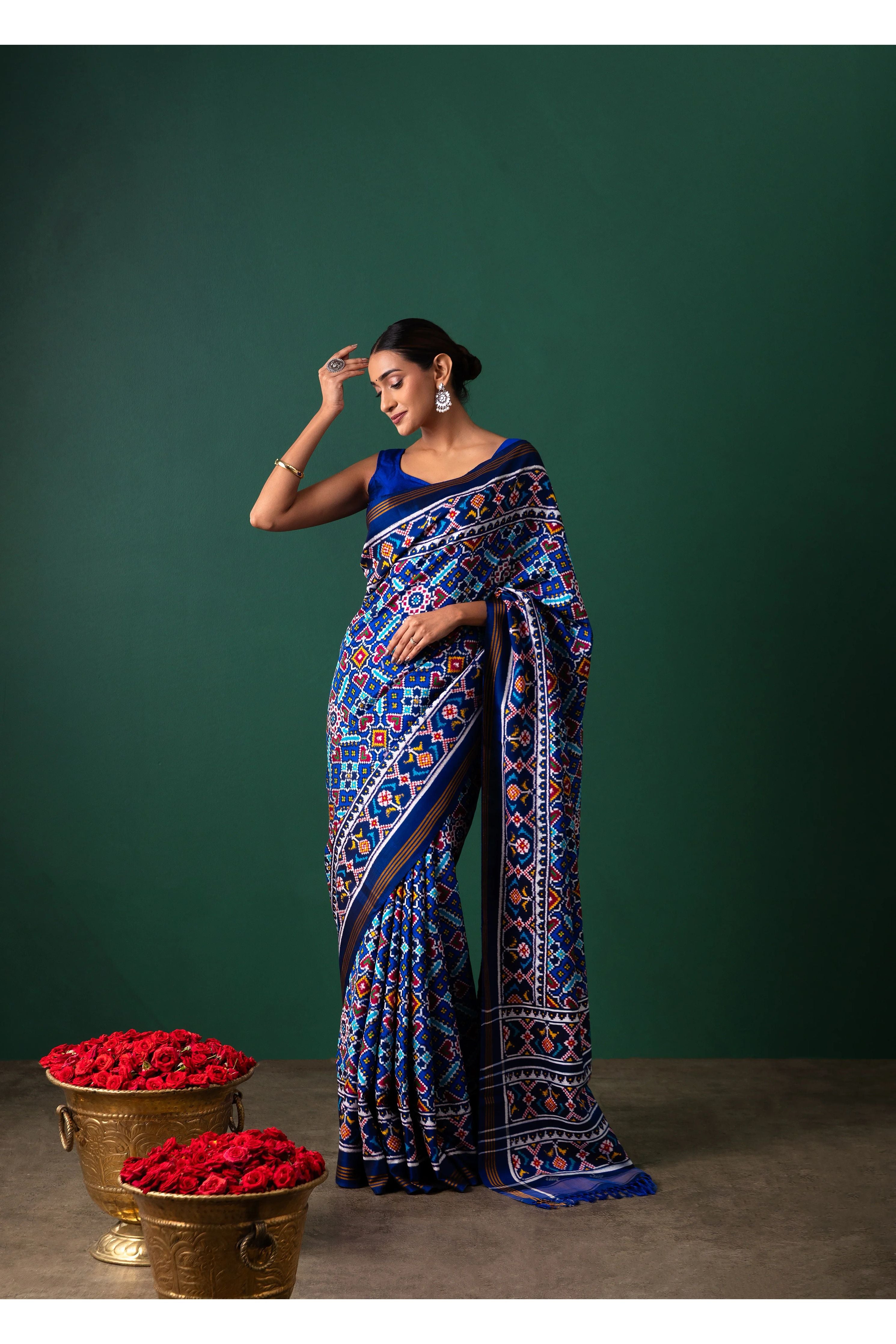 Blue Patan Patola Saree All Over Motifs - Mokshaa
