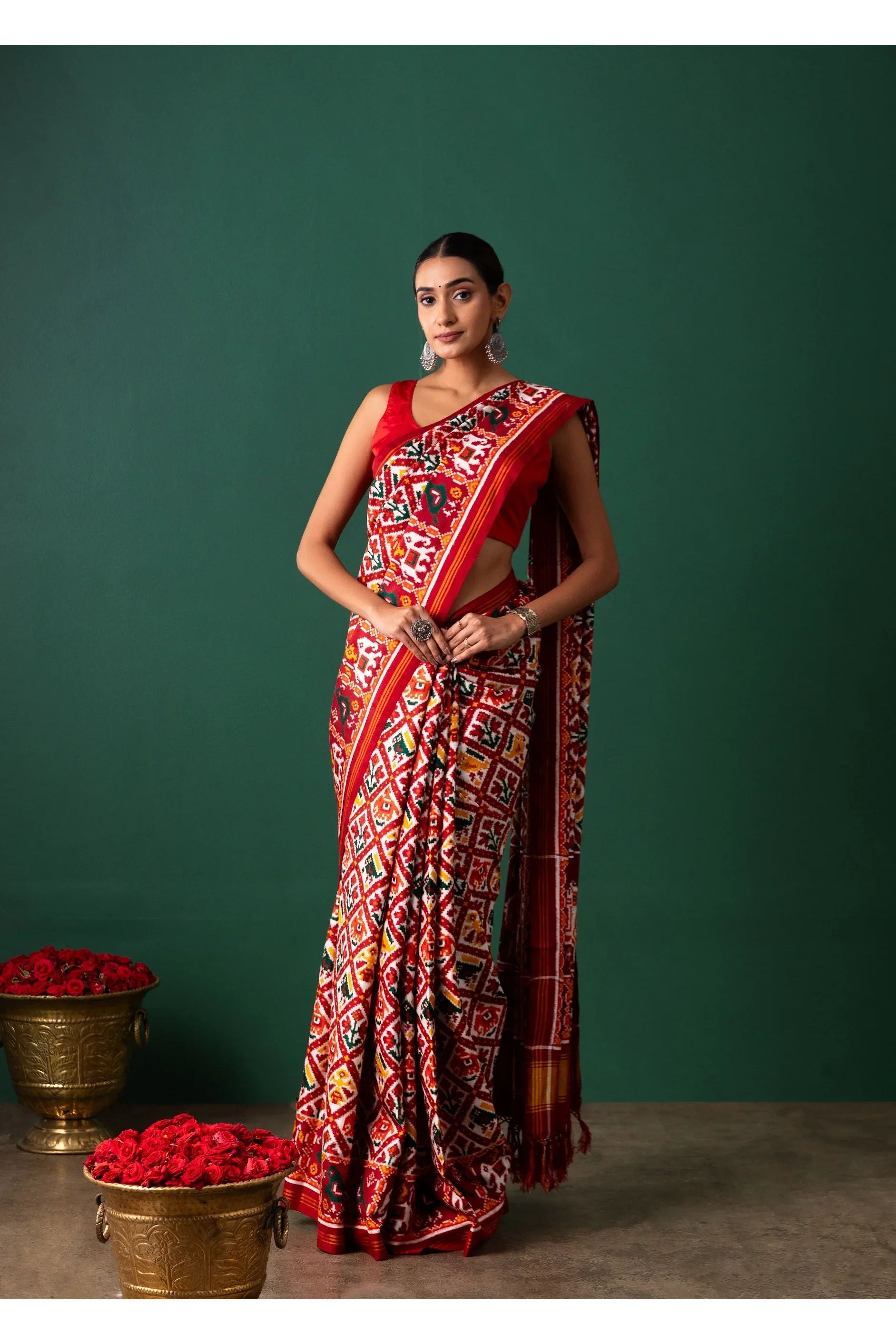 Maroon Patan Pattola Saree All Over Motifs - Mokshaa