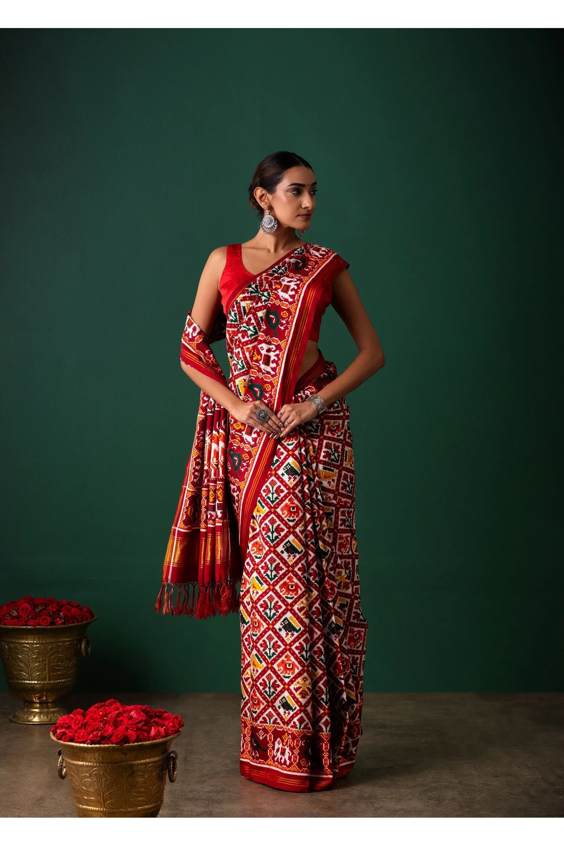 Maroon Patan Pattola Saree All Over Motifs - Mokshaa