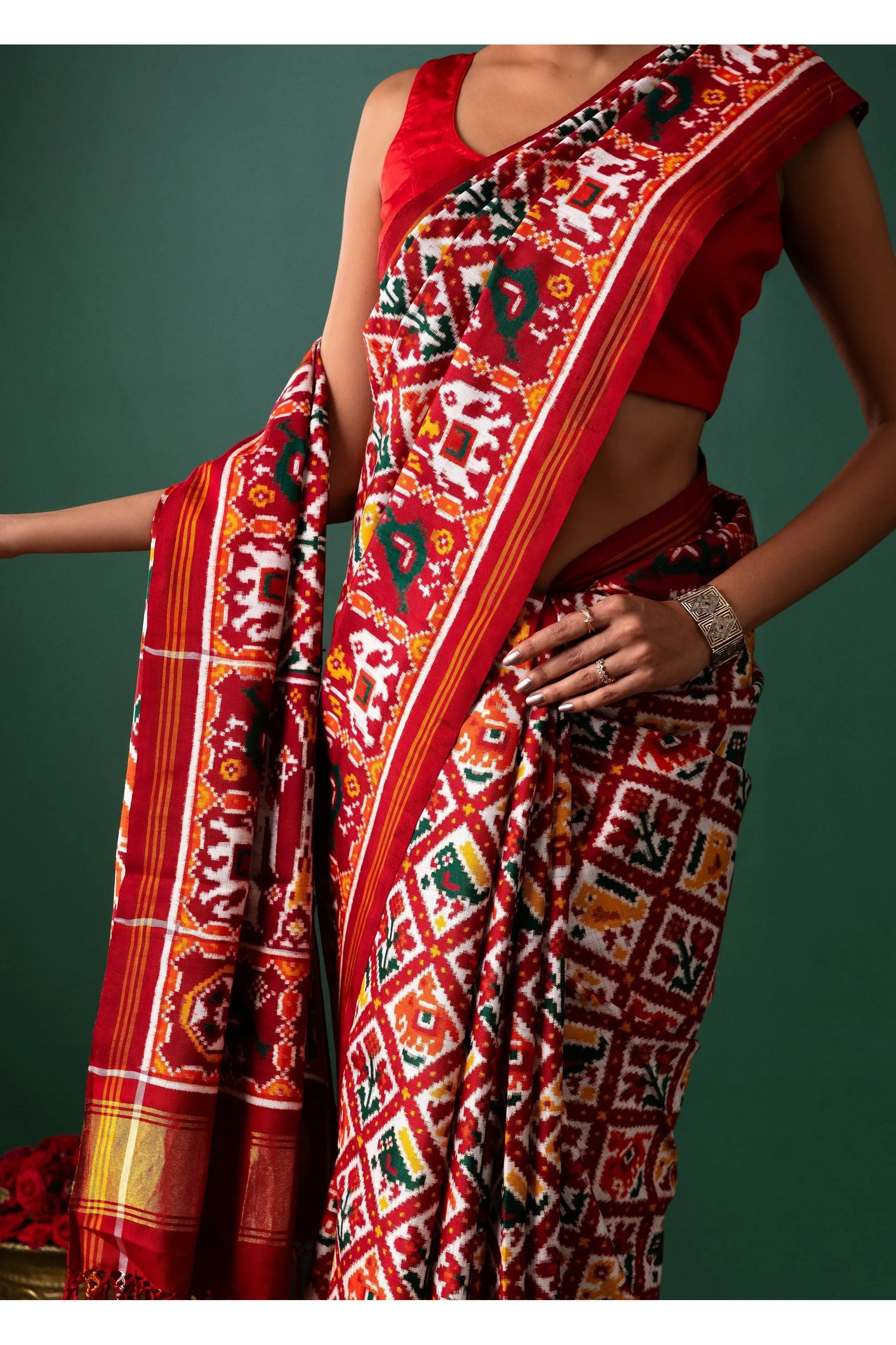 Maroon Patan Pattola Saree All Over Motifs - Mokshaa