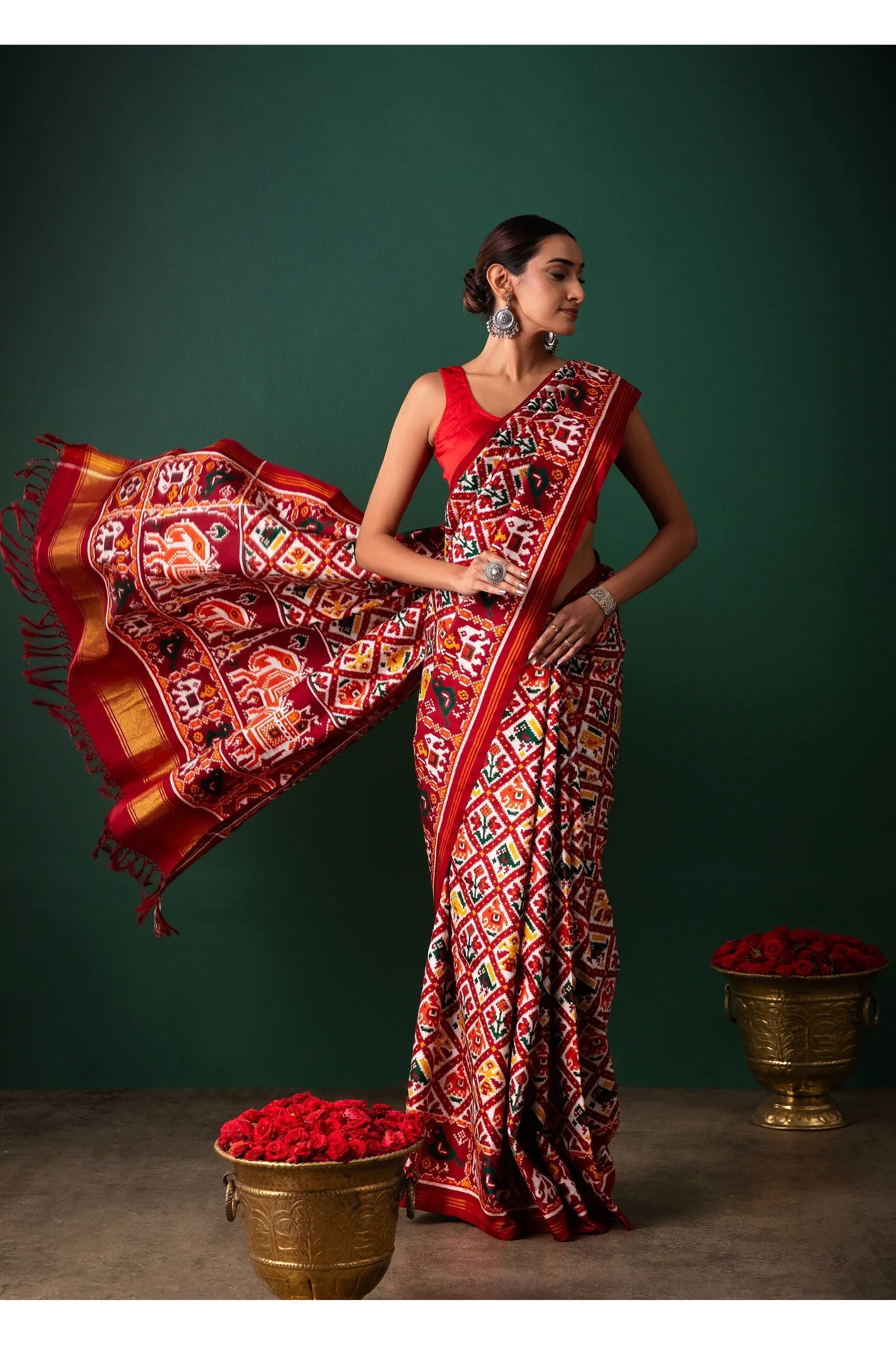 Maroon Patan Pattola Saree All Over Motifs - Mokshaa